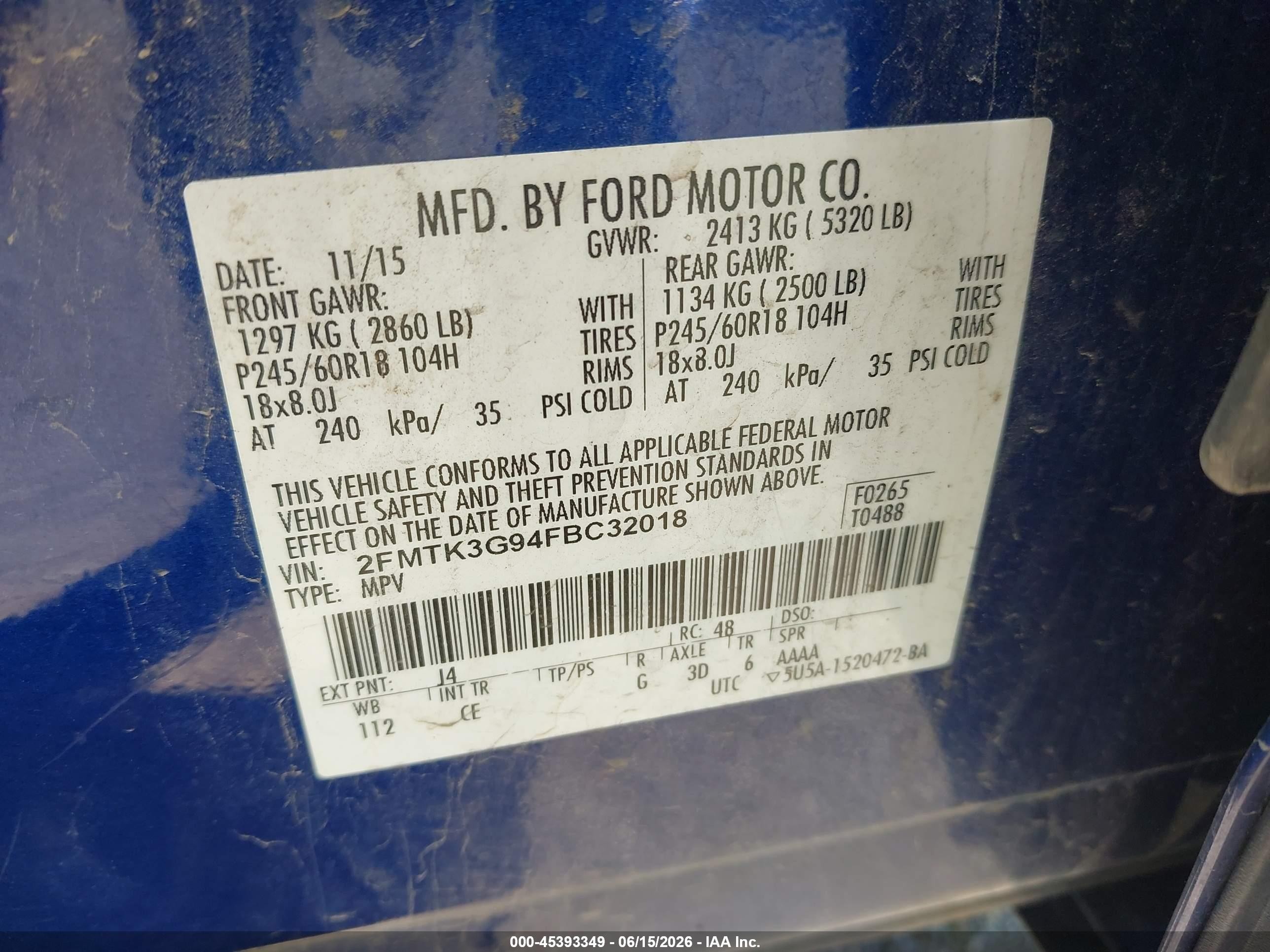 2015 Ford Edge Se Blue vin: 2FMTK3G94FBC32018