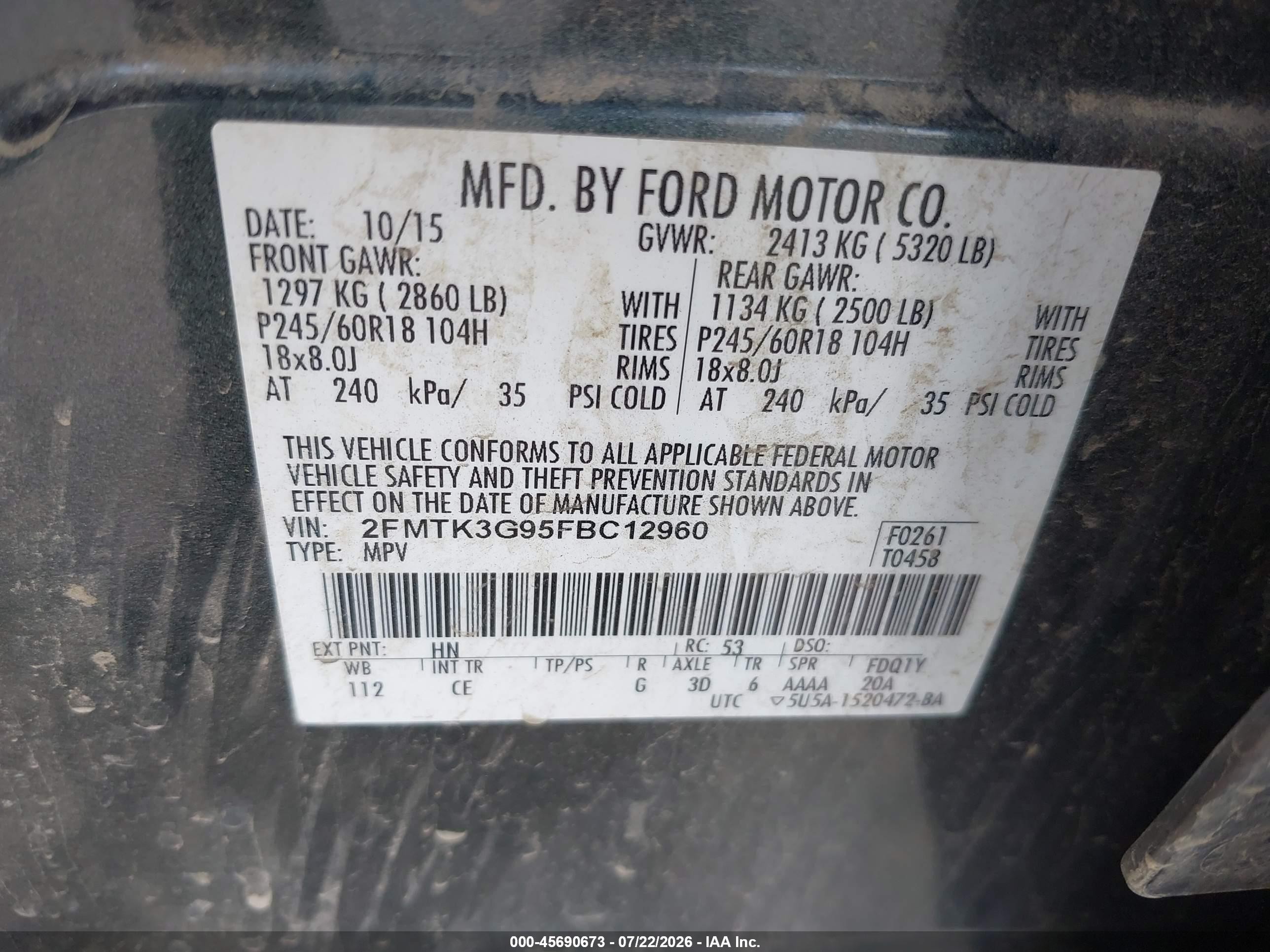 2015 Ford Edge Se Серый vin: 2FMTK3G95FBC12960