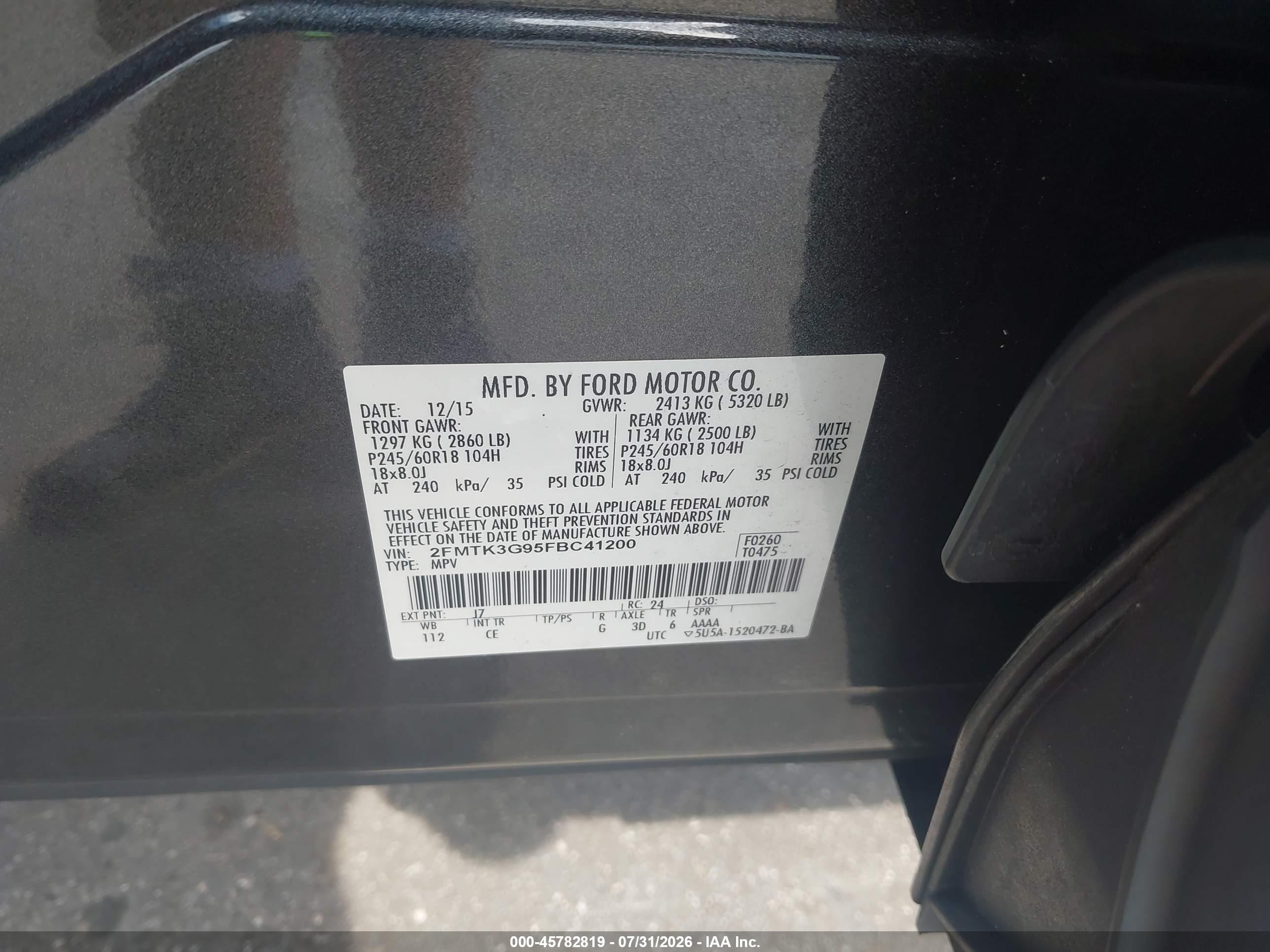 2015 Ford Edge Se Серый vin: 2FMTK3G95FBC41200