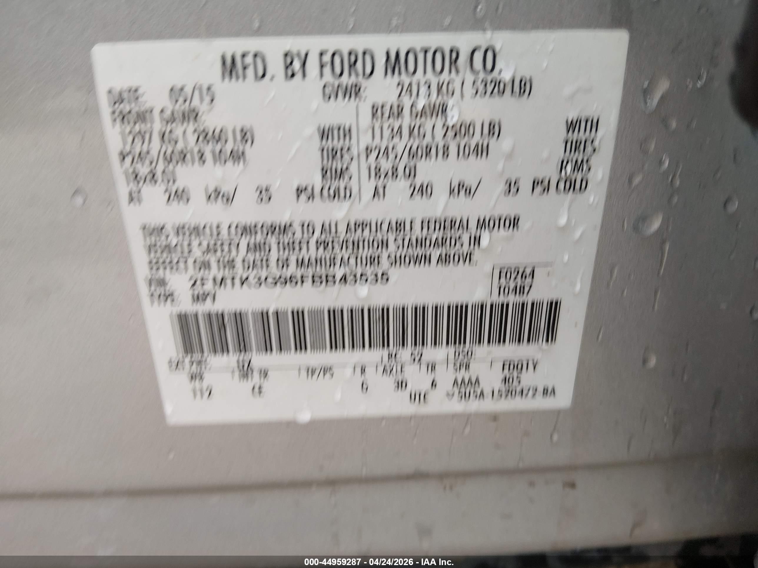 2015 Ford Edge Se Silver vin: 2FMTK3G96FBB43535