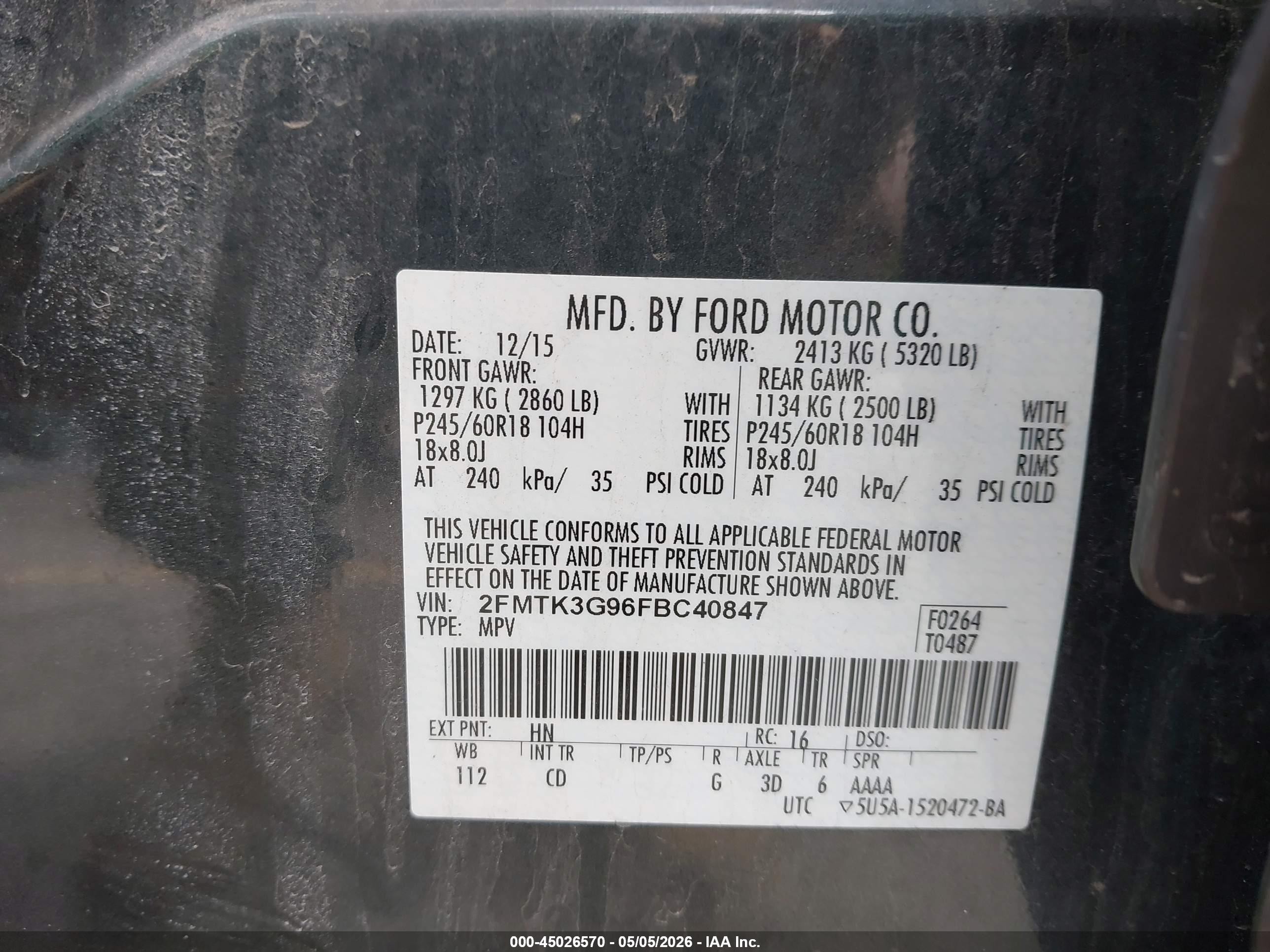 2015 Ford Edge Se Gray vin: 2FMTK3G96FBC40847