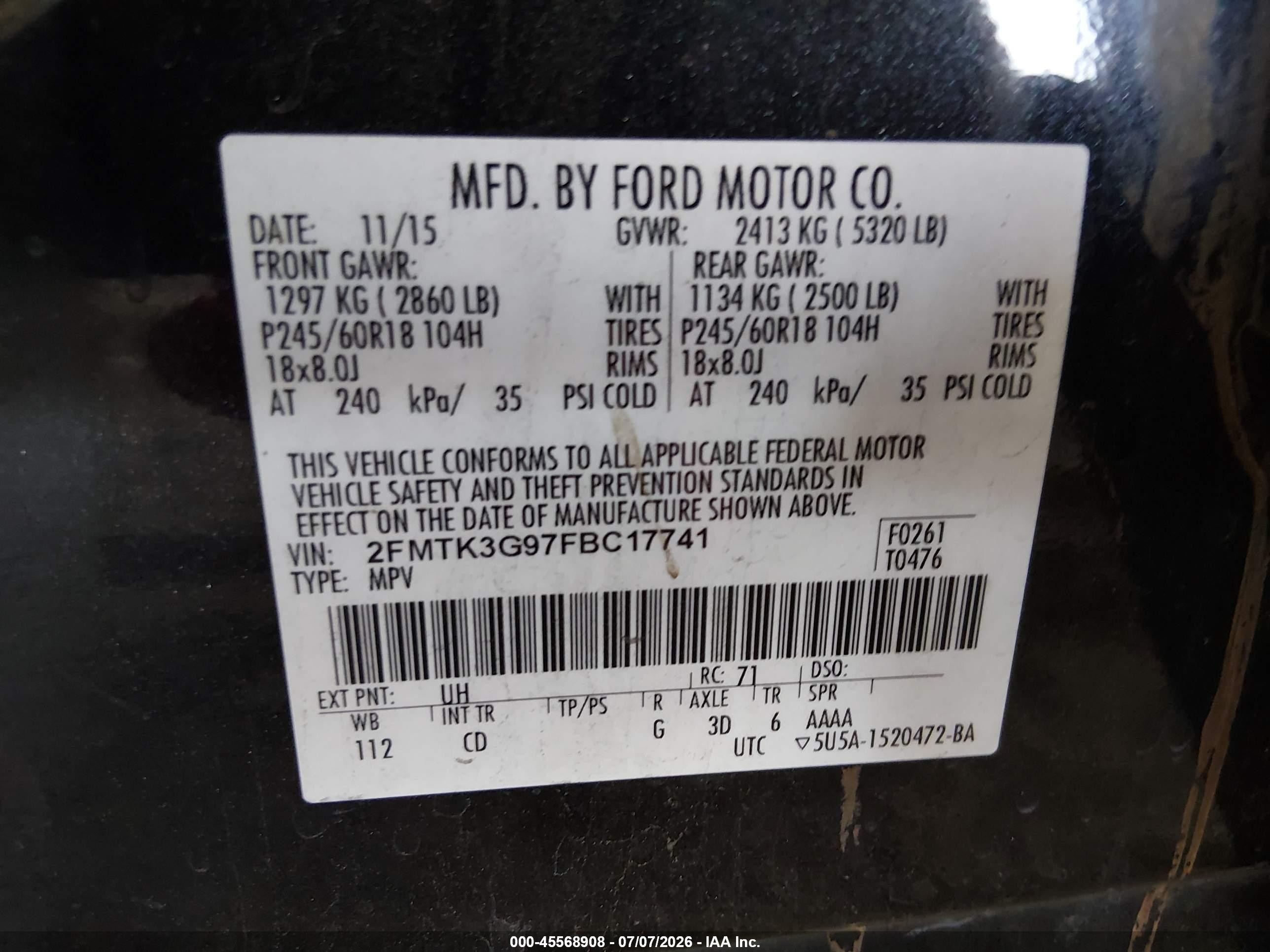 2015 Ford Edge Se Black vin: 2FMTK3G97FBC17741