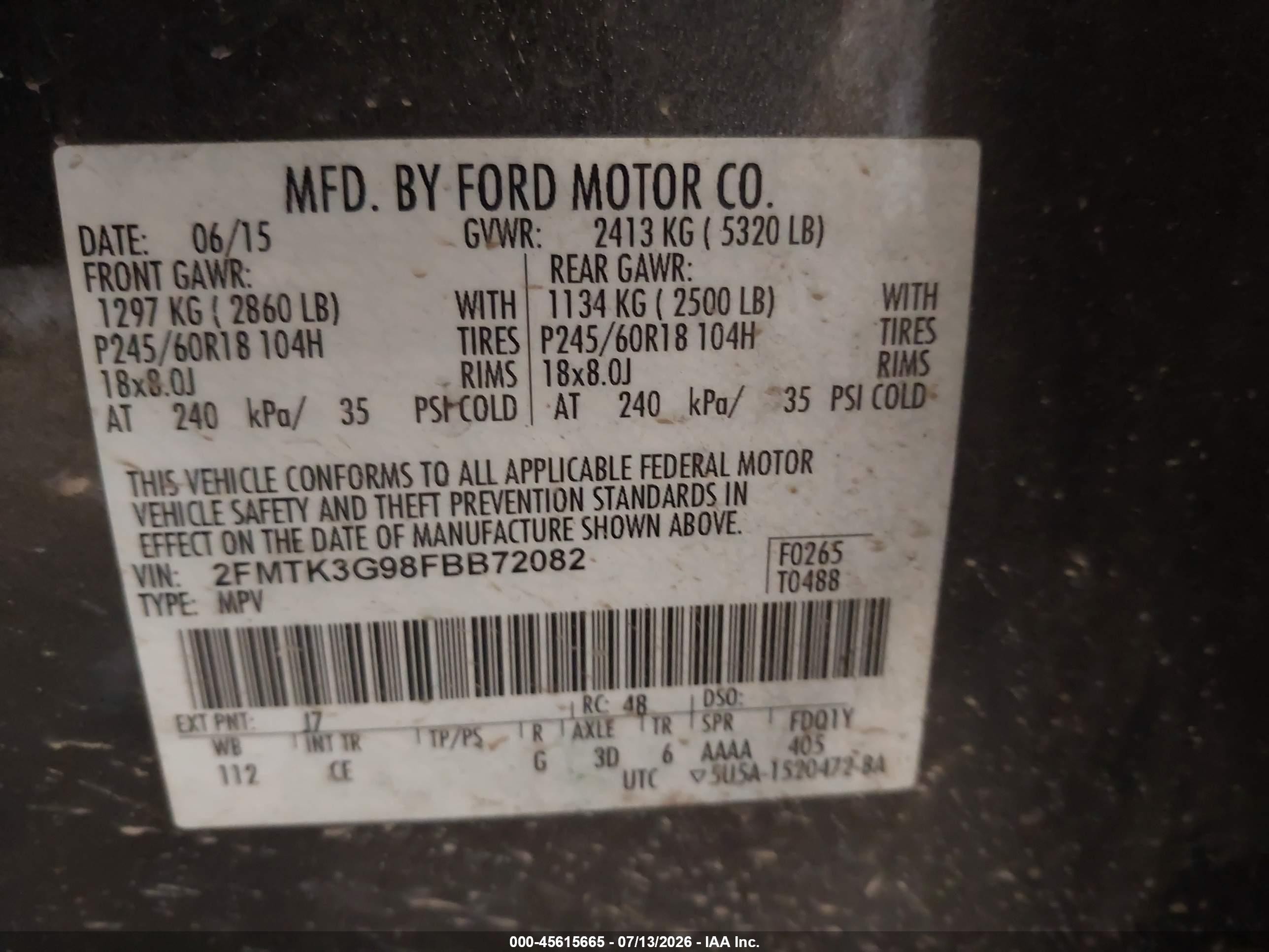 2015 Ford Edge Se Gray vin: 2FMTK3G98FBB72082