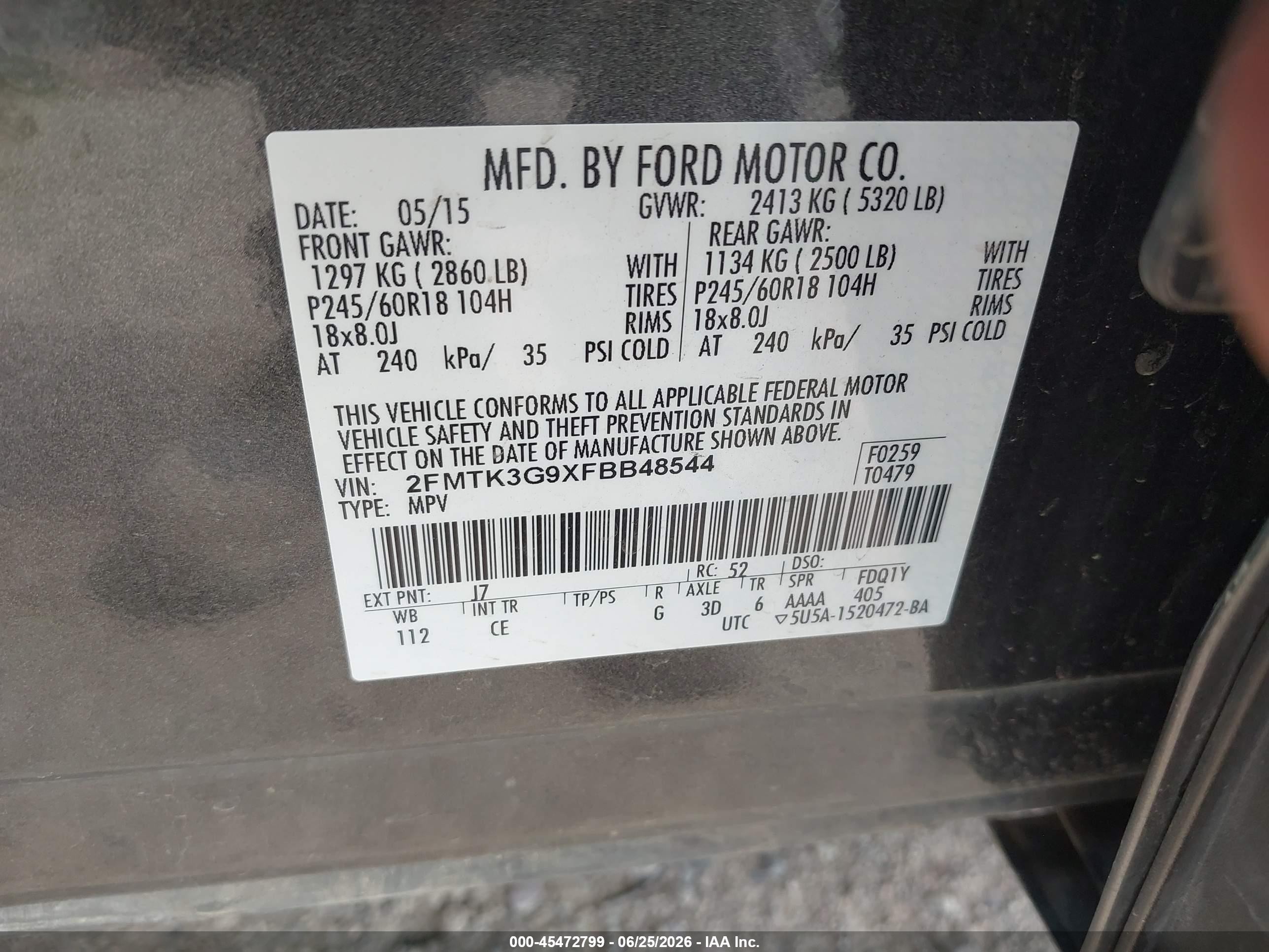 2015 Ford Edge Se Серый vin: 2FMTK3G9XFBB48544