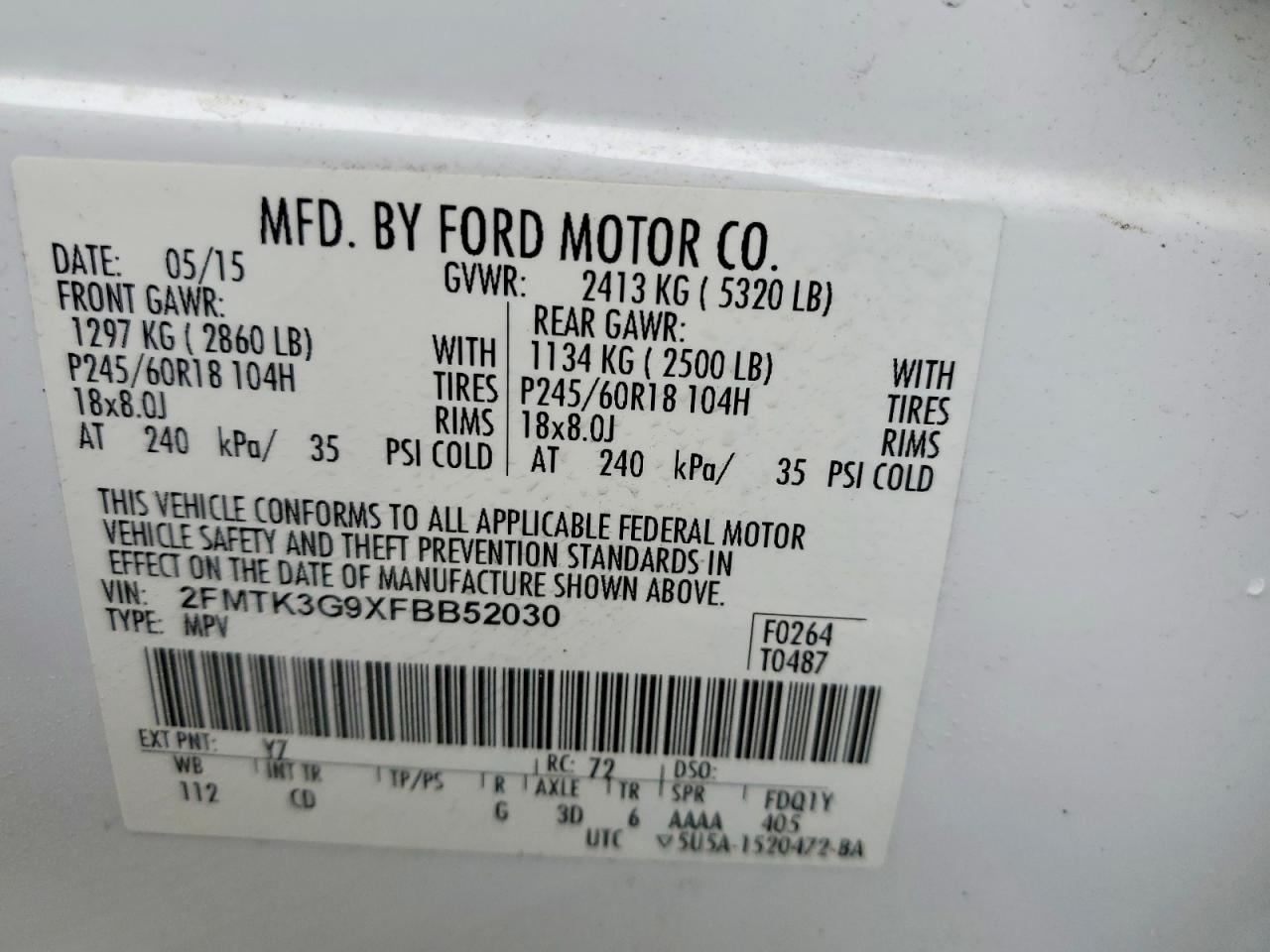 2015 Ford Edge Se White vin: 2FMTK3G9XFBB52030