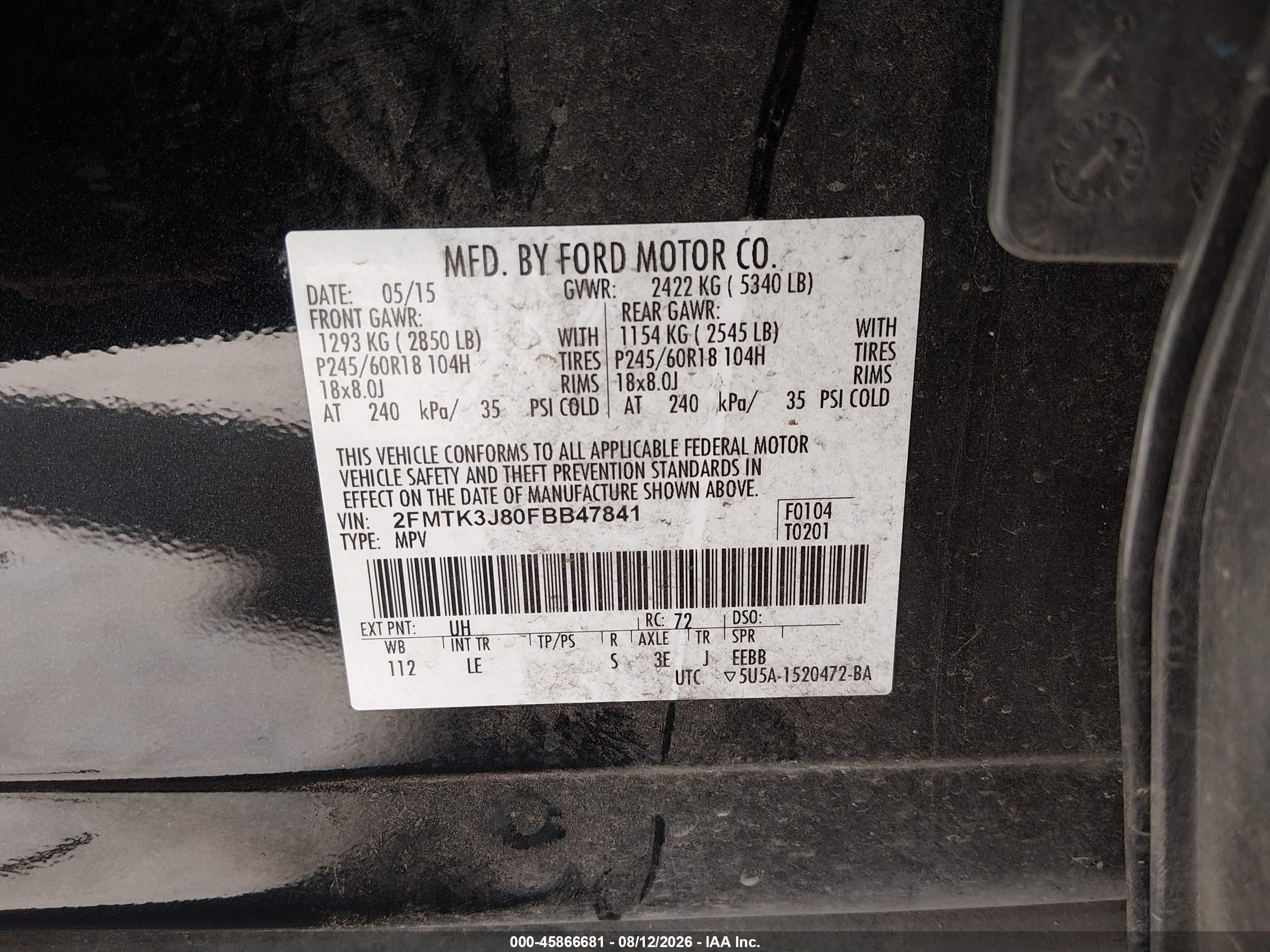 2015 Ford Edge Sel Black vin: 2FMTK3J80FBB47841