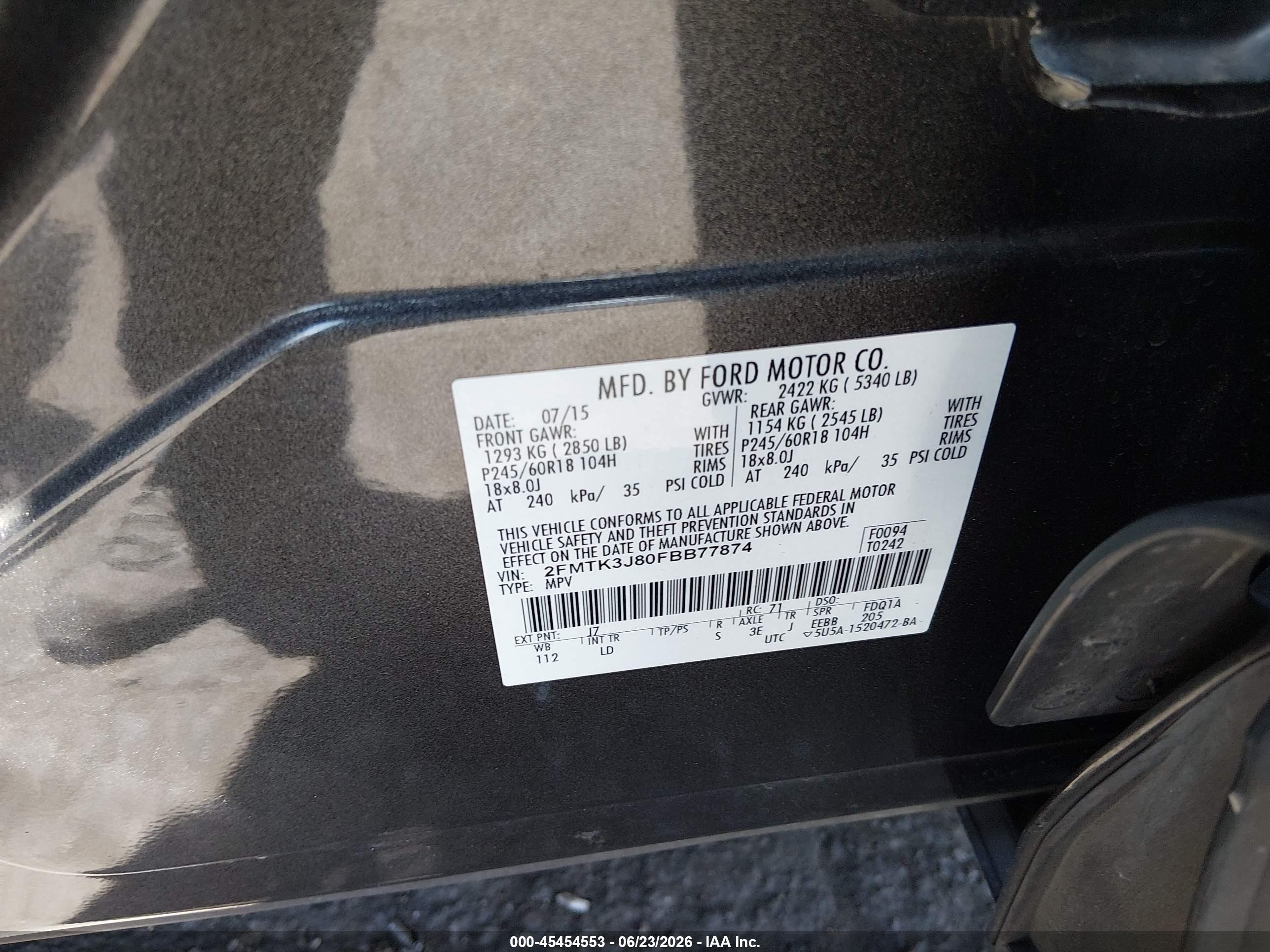 2015 Ford Edge Sel Gray vin: 2FMTK3J80FBB77874