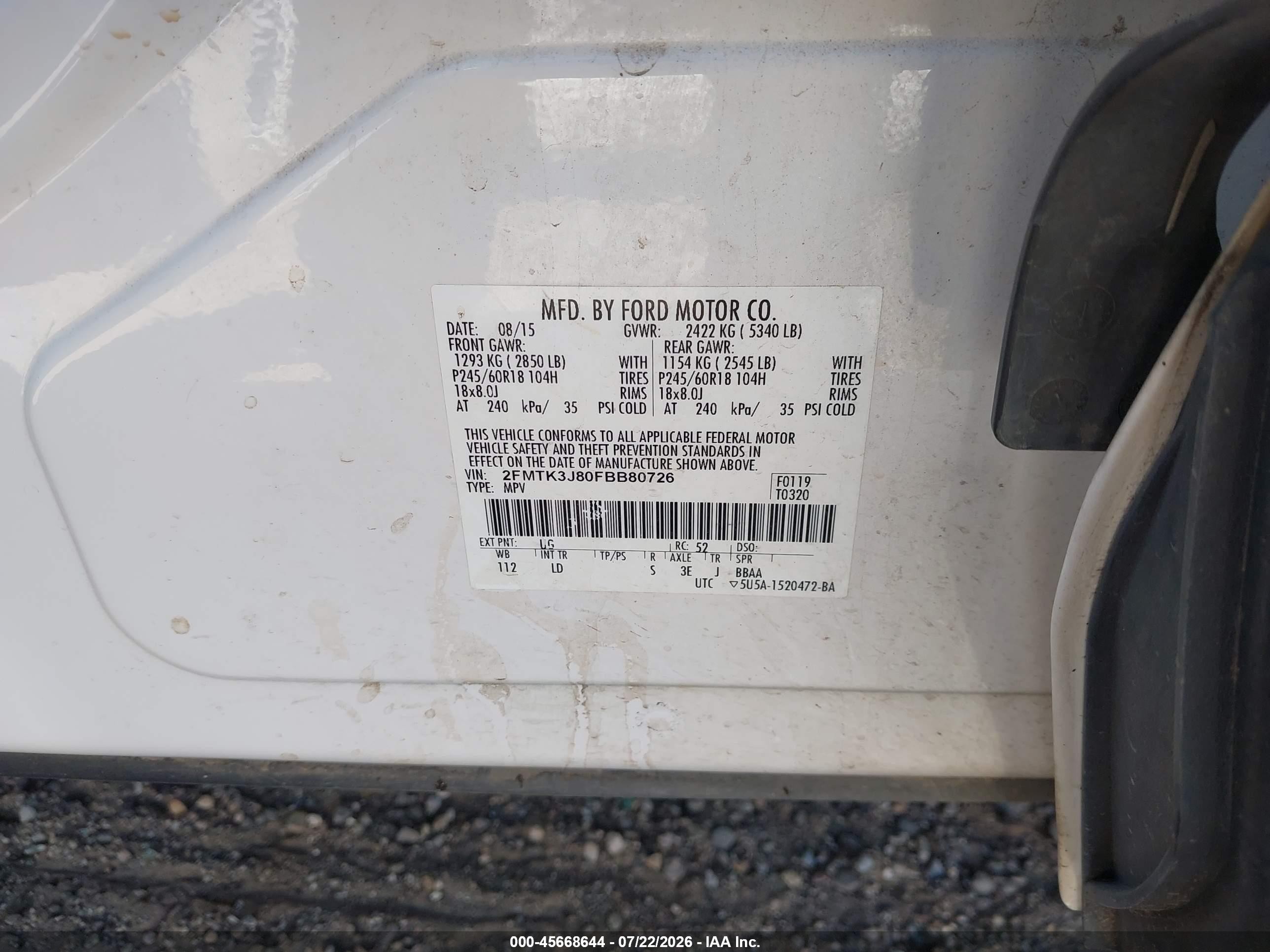 2015 Ford Edge Sel White vin: 2FMTK3J80FBB80726