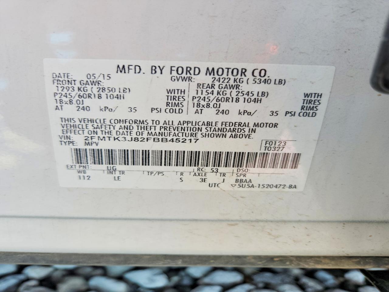 2015 Ford Edge Sel Белый vin: 2FMTK3J82FBB45217