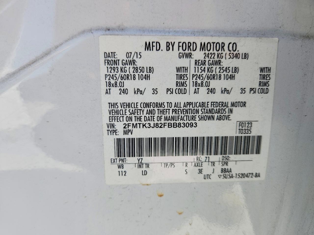 2015 Ford Edge Sel White vin: 2FMTK3J82FBB83093