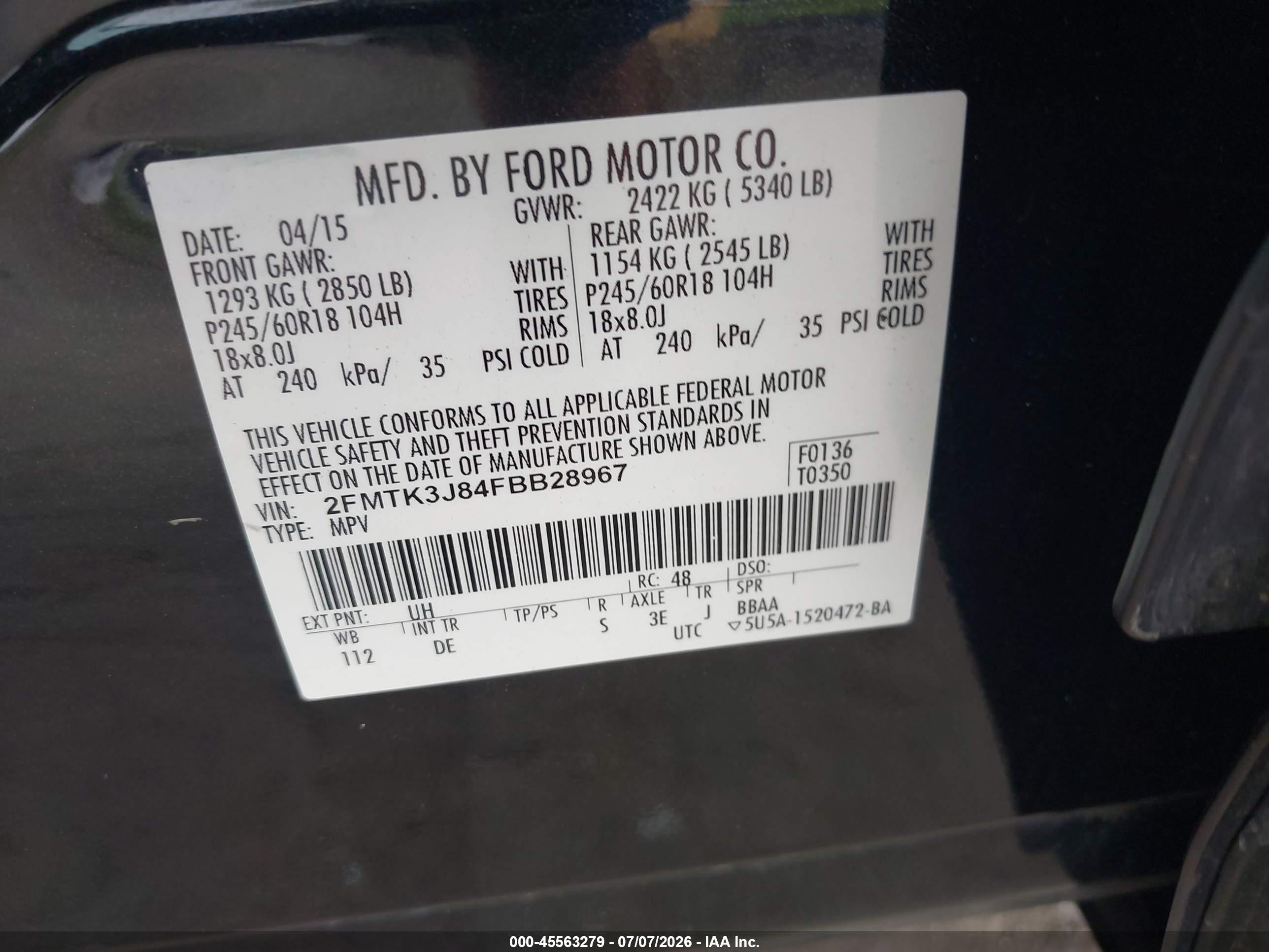 2015 Ford Edge Sel Black vin: 2FMTK3J84FBB28967