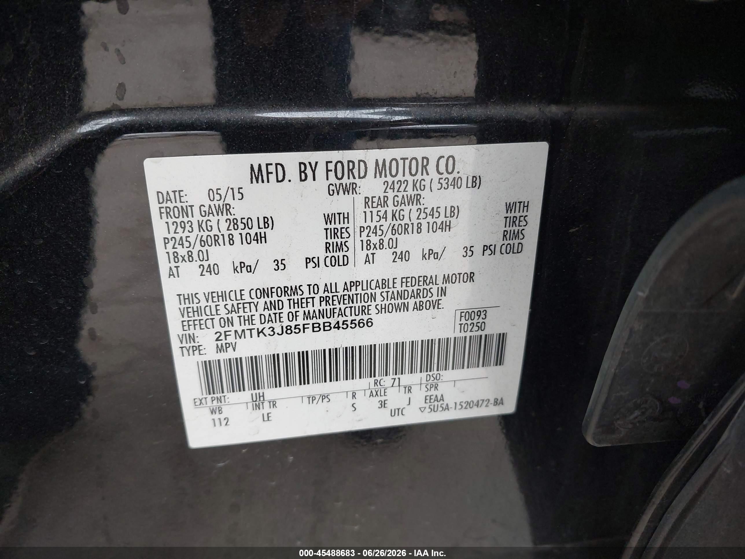 2015 Ford Edge Sel Black vin: 2FMTK3J85FBB45566
