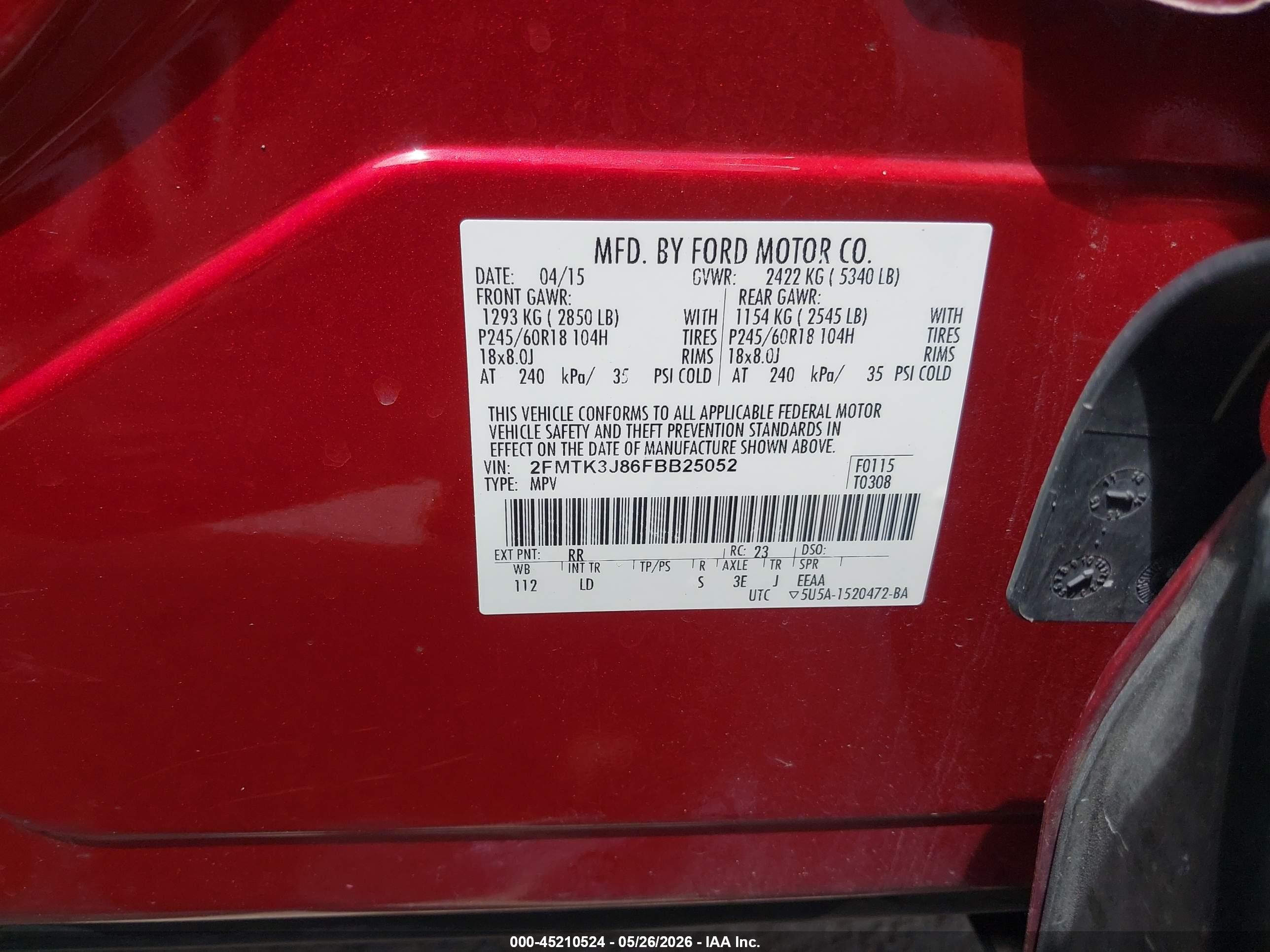 2015 Ford Edge Sel Красный vin: 2FMTK3J86FBB25052