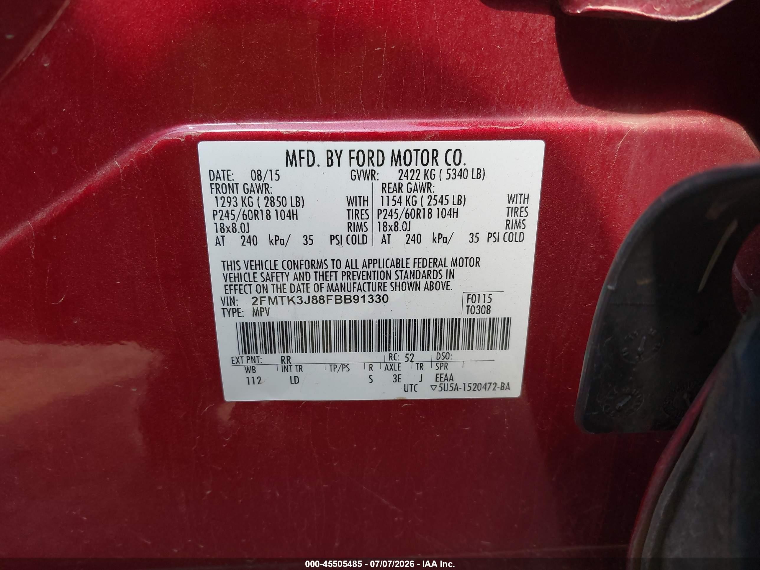 2015 Ford Edge Sel Red vin: 2FMTK3J88FBB91330