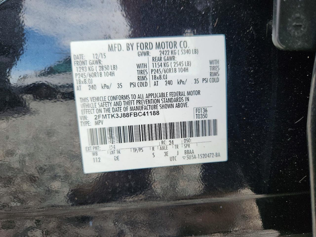 2015 Ford Edge Sel Black vin: 2FMTK3J88FBC41188