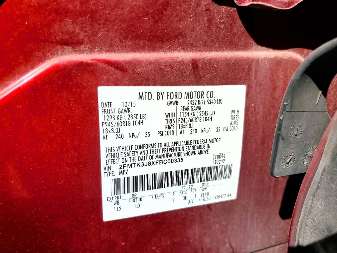 2015 Ford Edge Sel Red vin: 2FMTK3J8XFBC00335
