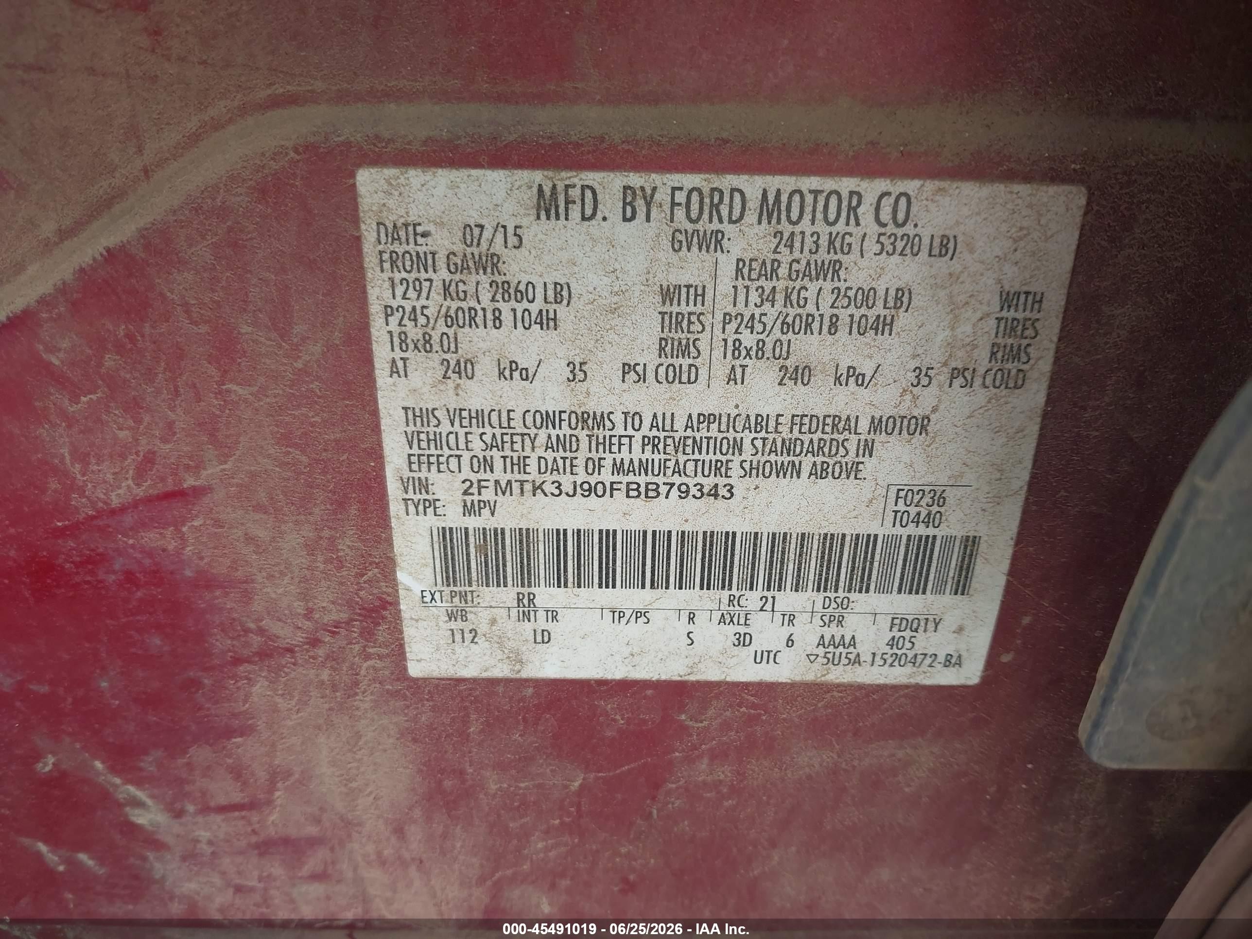 2015 Ford Edge Sel Red vin: 2FMTK3J90FBB79343