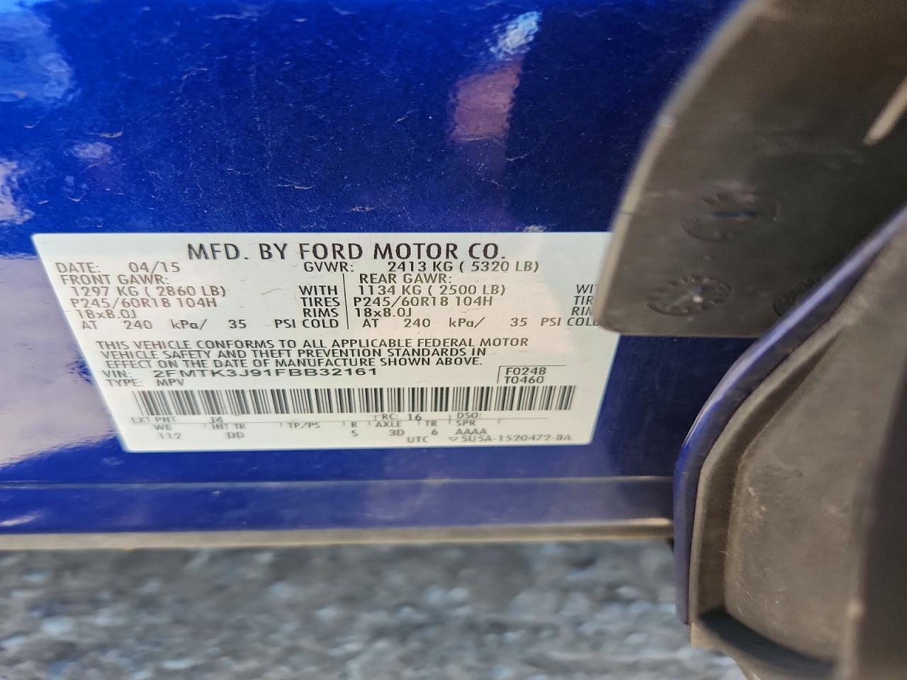 2015 Ford Edge Sel Blue vin: 2FMTK3J91FBB32161