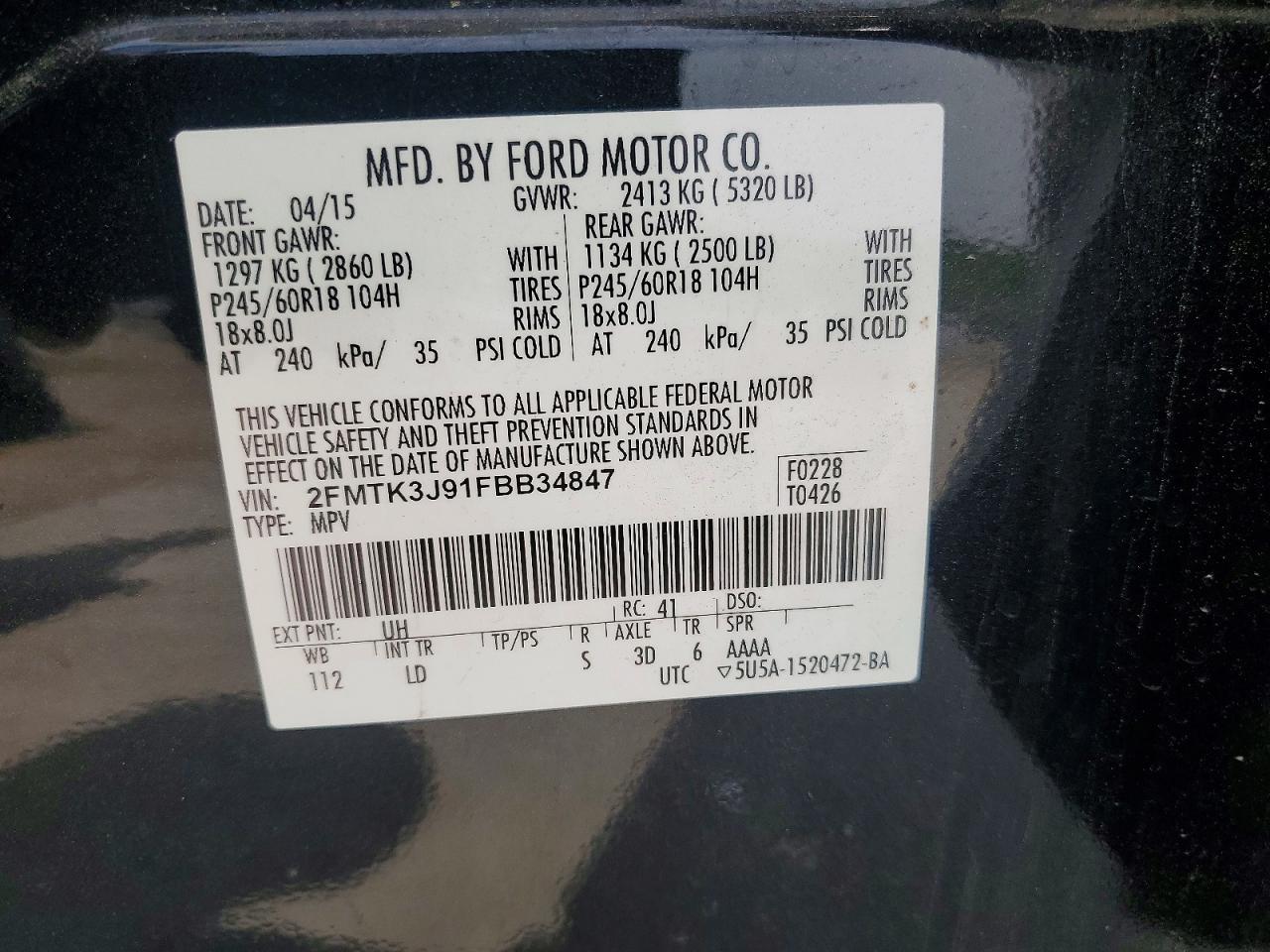 2015 Ford Edge Sel Черный vin: 2FMTK3J91FBB34847