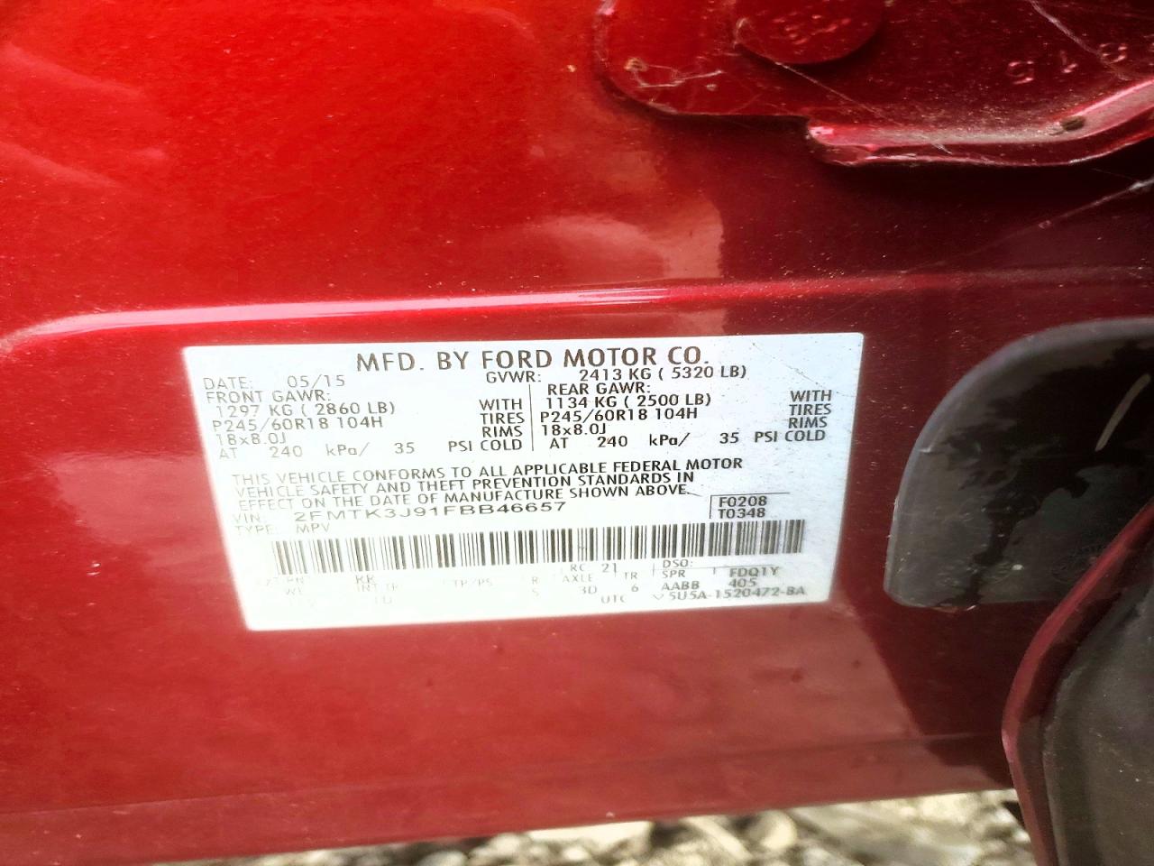 2015 Ford Edge Sel Red vin: 2FMTK3J91FBB46657