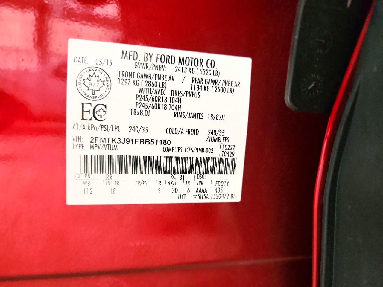 2015 Ford Edge Sel Red vin: 2FMTK3J91FBB51180