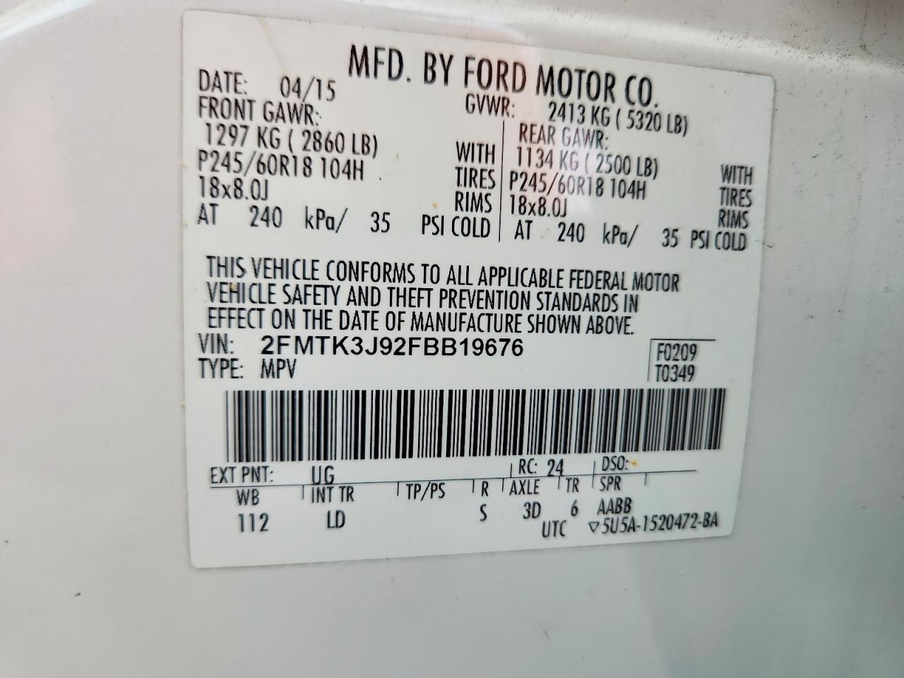2015 Ford Edge Sel Белый vin: 2FMTK3J92FBB19676