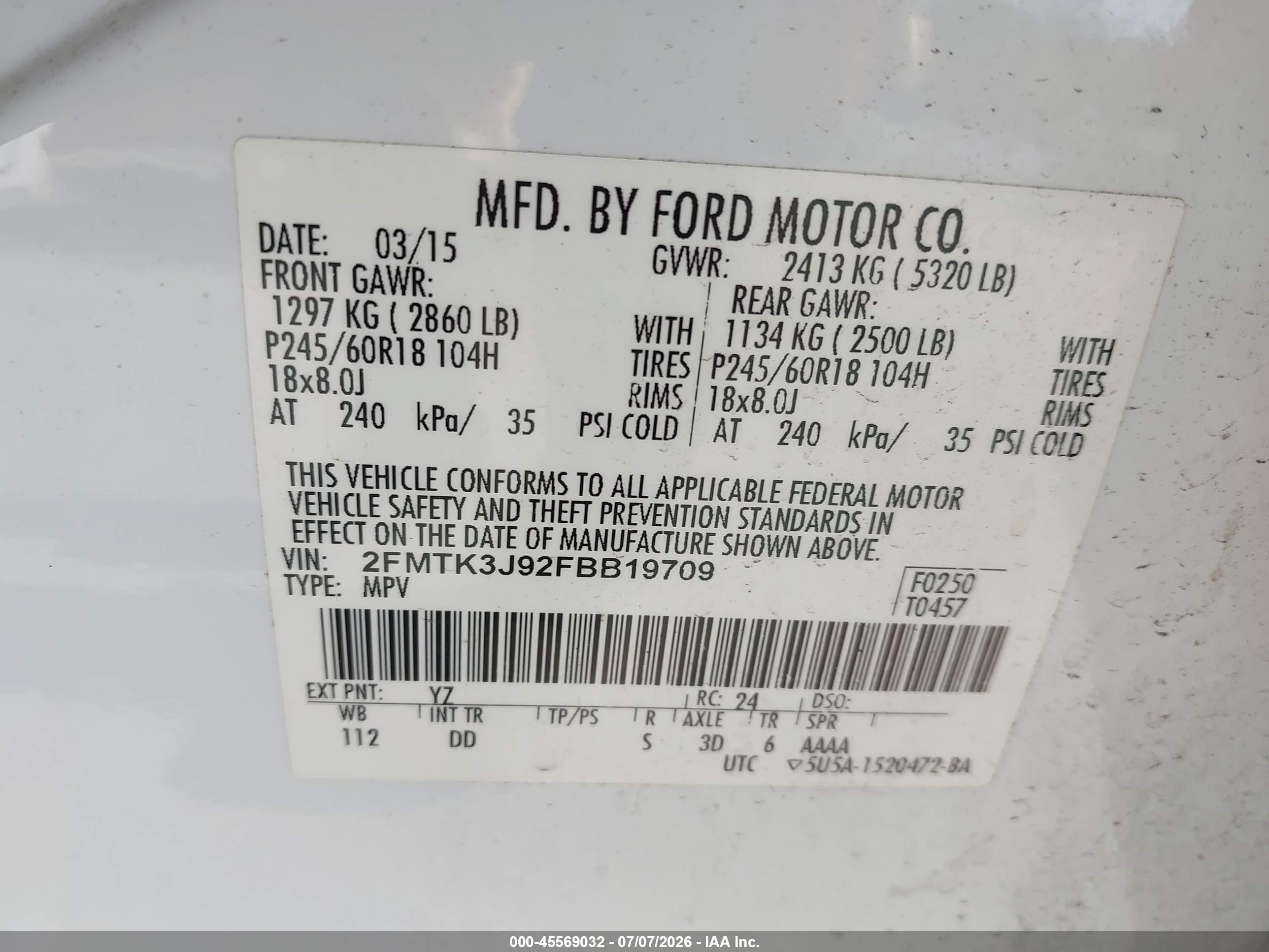 2015 Ford Edge Sel White vin: 2FMTK3J92FBB19709