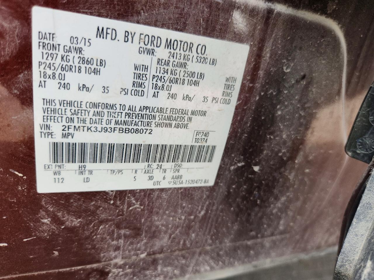2015 Ford Edge Sel Burgundy vin: 2FMTK3J93FBB08072