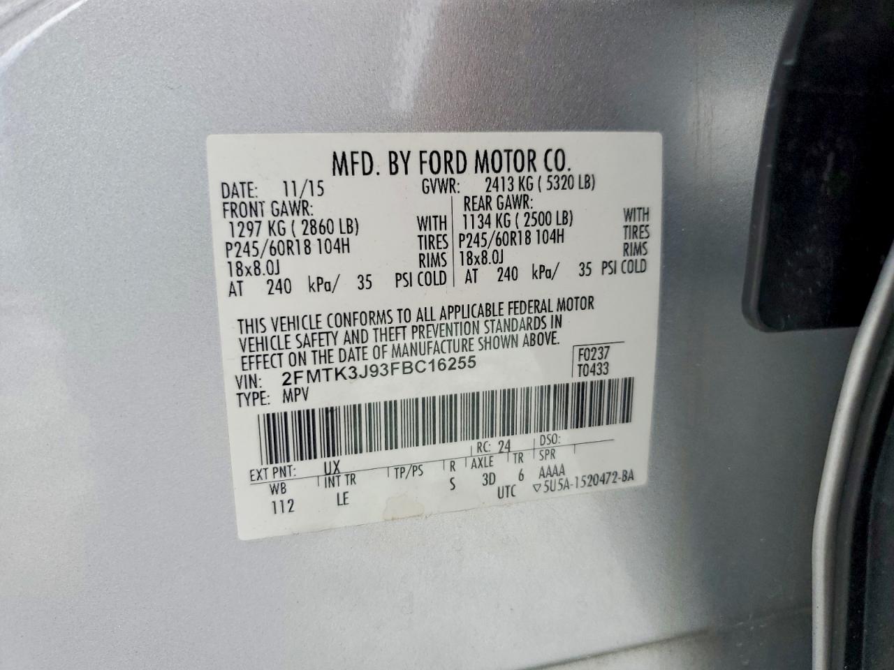 2015 Ford Edge Sel White vin: 2FMTK3J93FBC16255