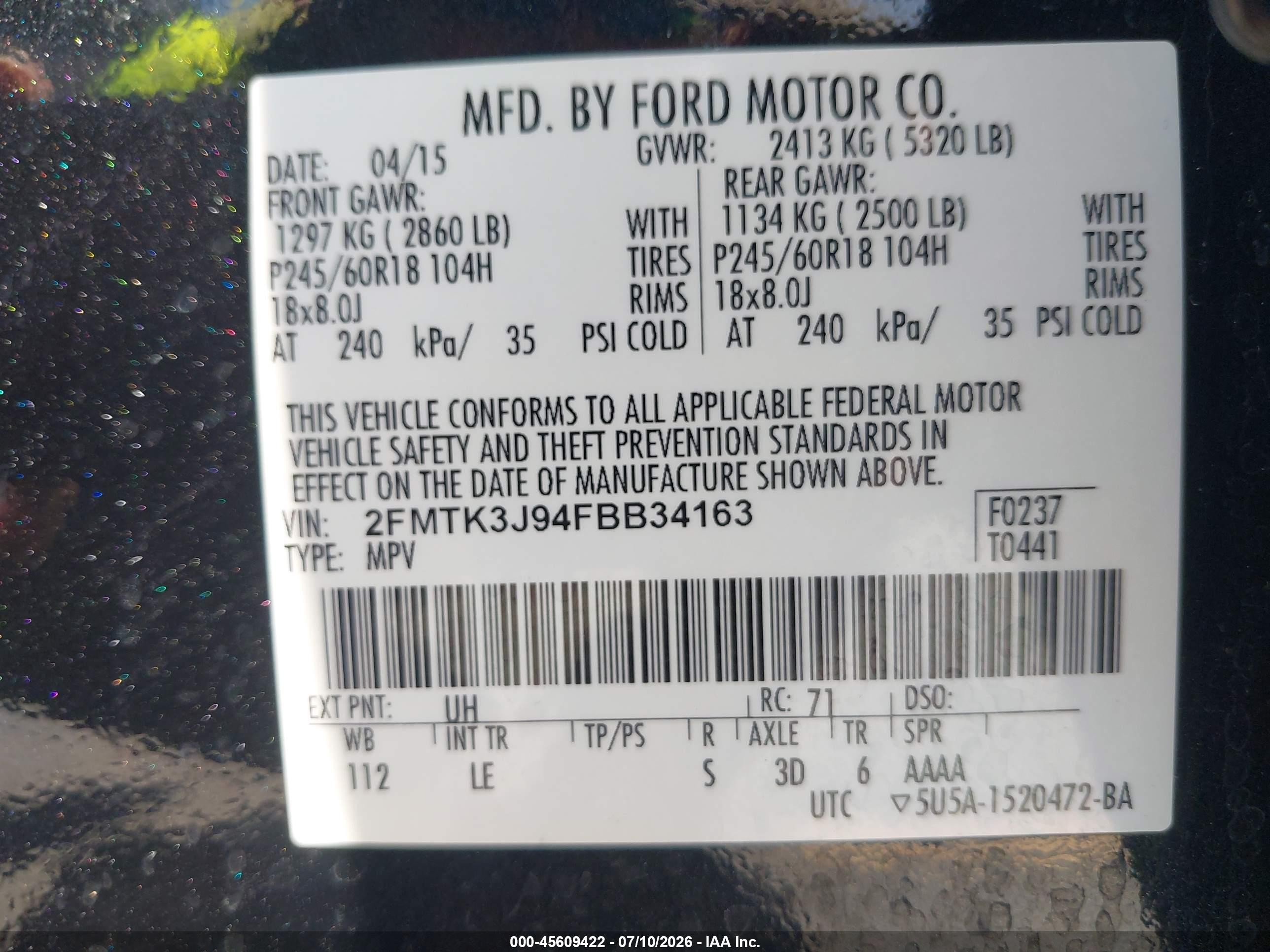 2015 Ford Edge Sel Black vin: 2FMTK3J94FBB34163