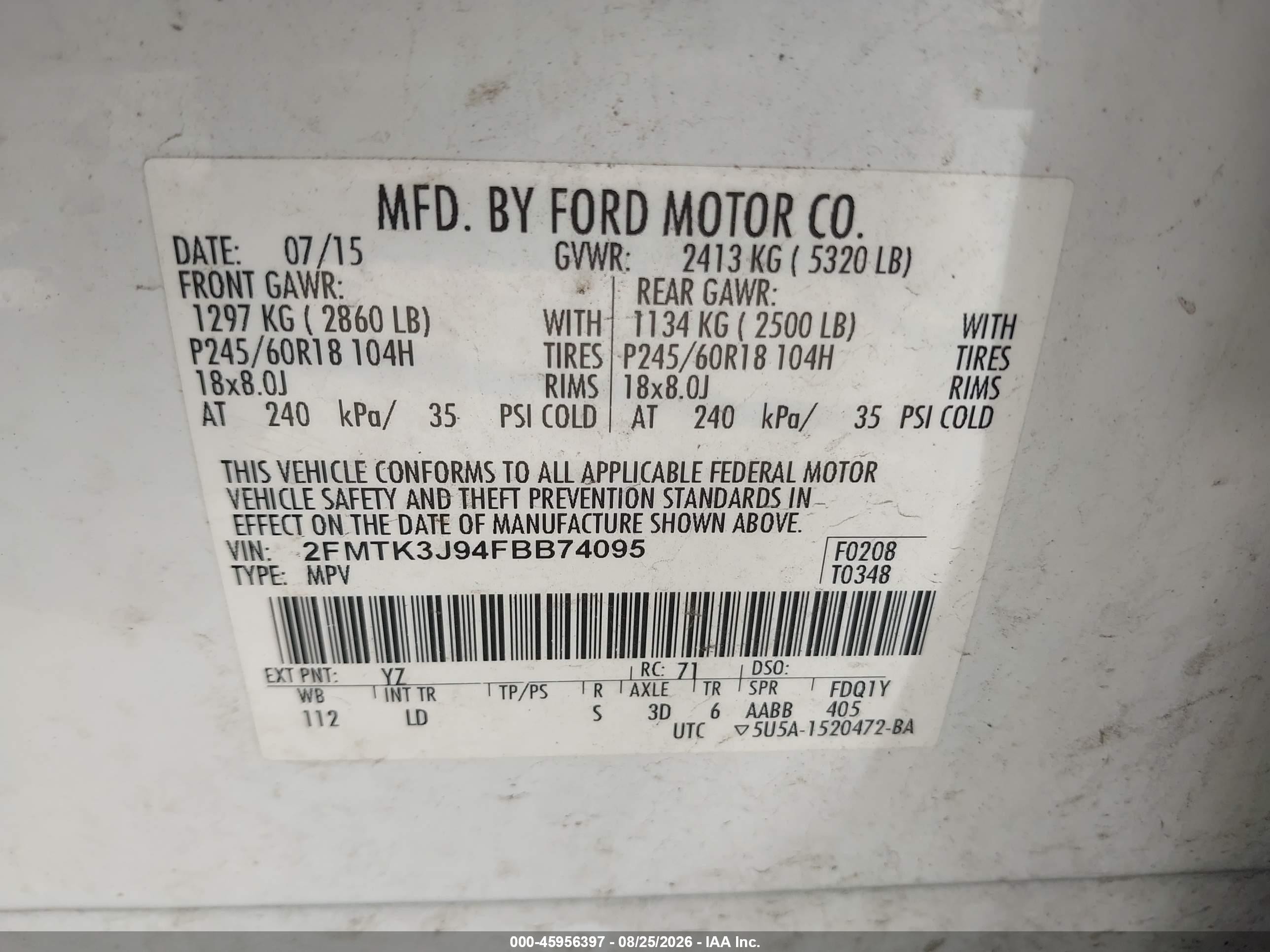 2015 Ford Edge Sel White vin: 2FMTK3J94FBB74095