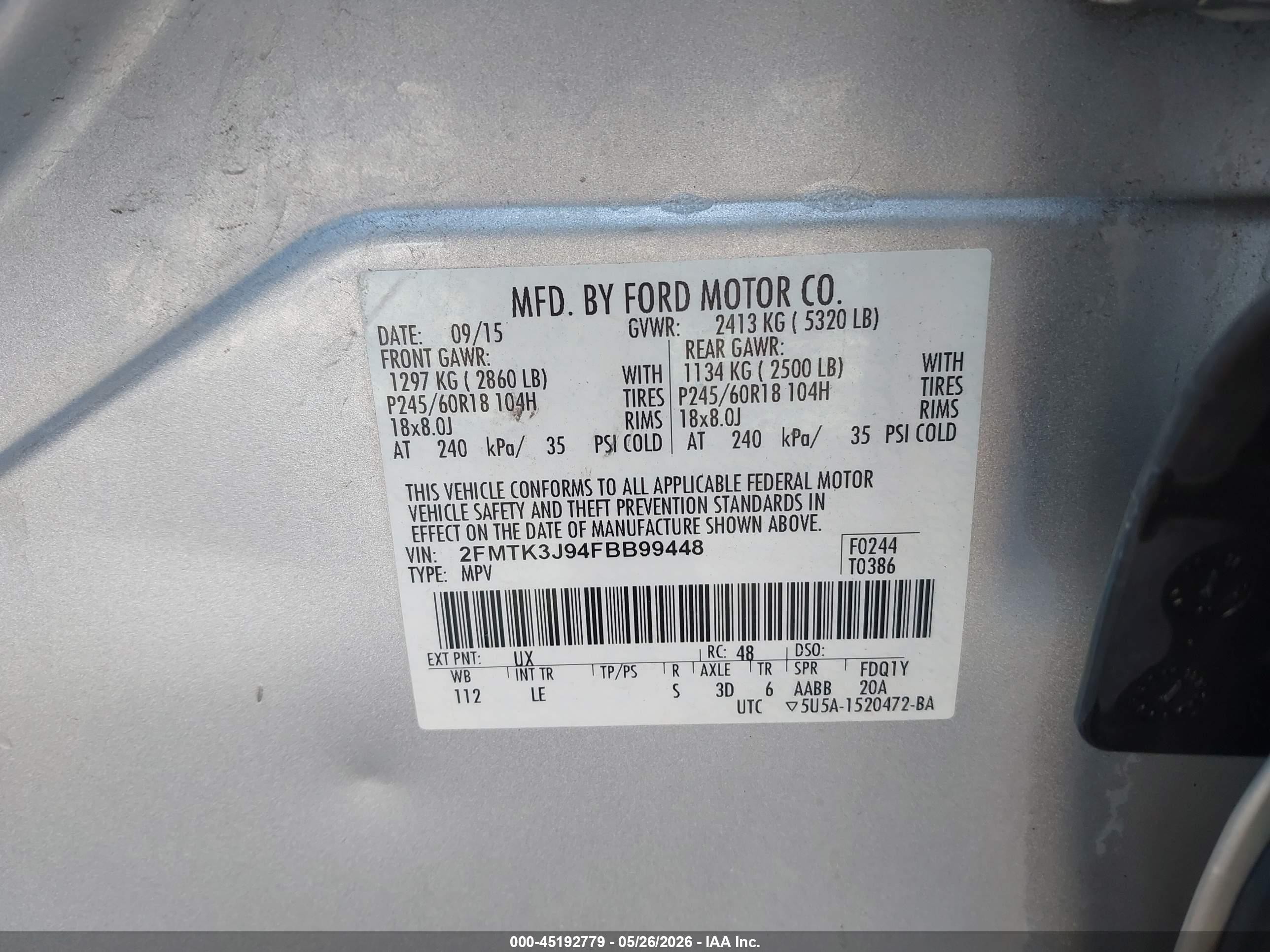 2015 Ford Edge Sel Silver vin: 2FMTK3J94FBB99448