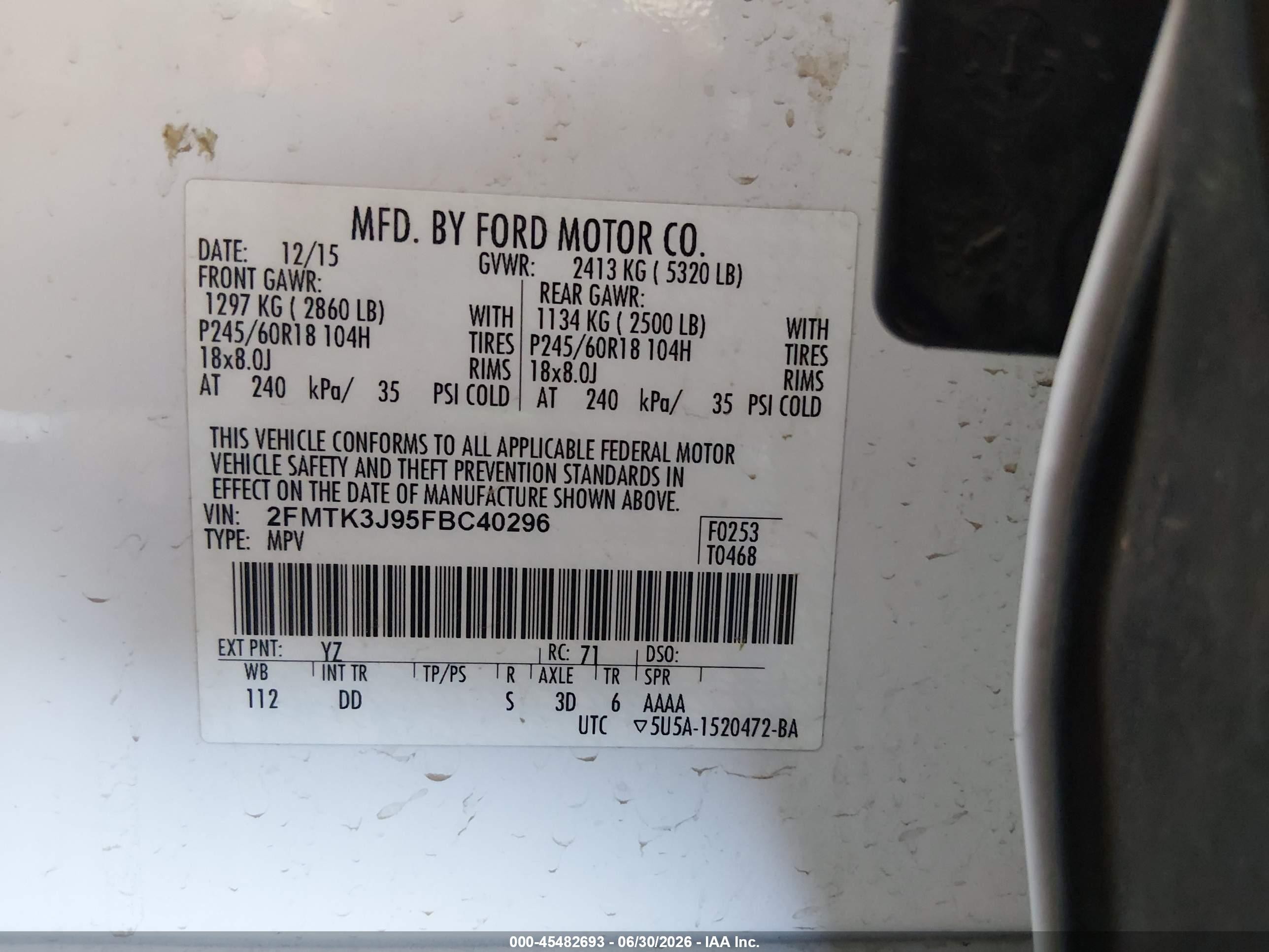 2015 Ford Edge Sel White vin: 2FMTK3J95FBC40296