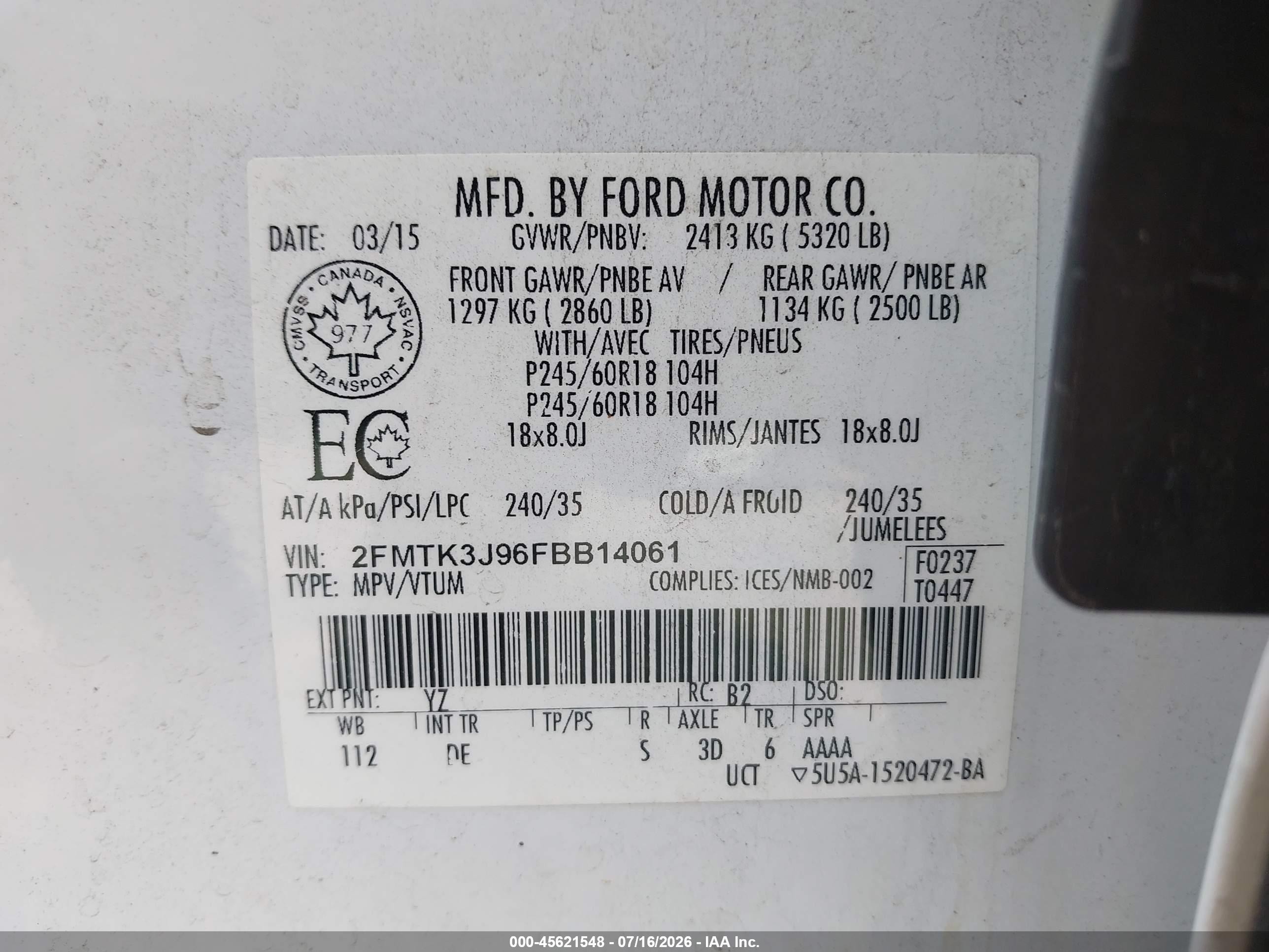 2015 Ford Edge Sel White vin: 2FMTK3J96FBB14061