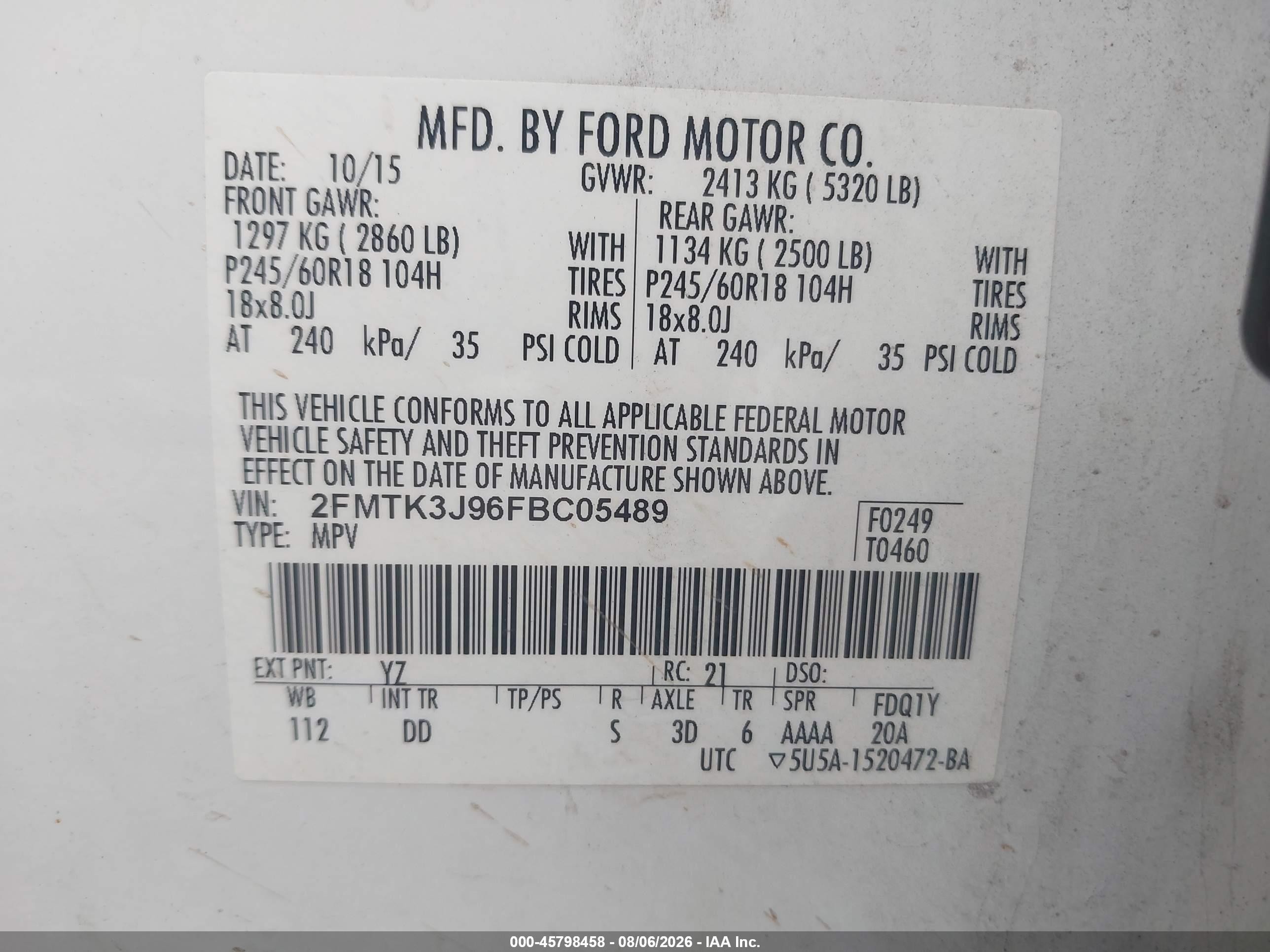 2015 Ford Edge Sel Белый vin: 2FMTK3J96FBC05489