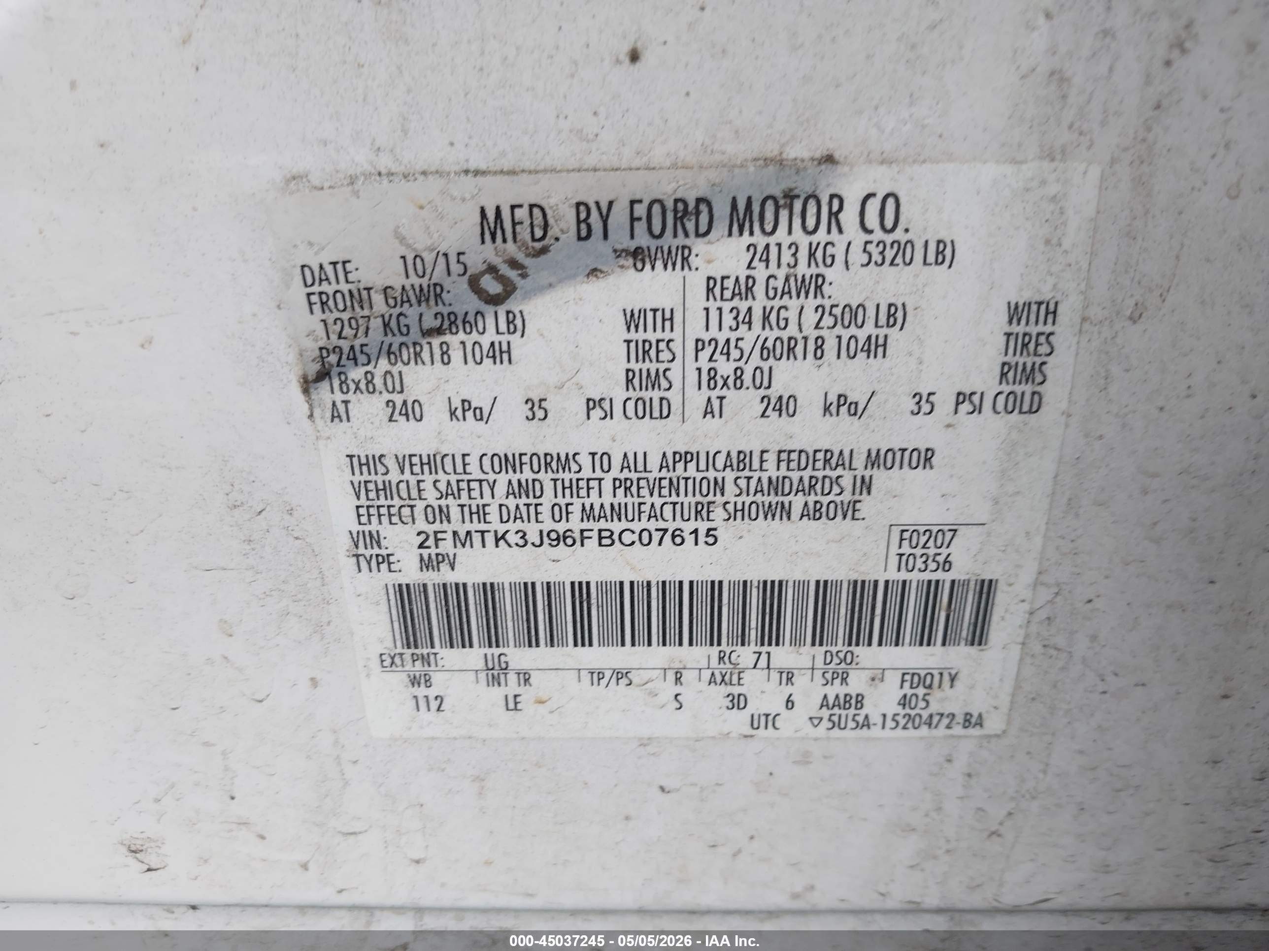 2015 Ford Edge Sel White vin: 2FMTK3J96FBC07615