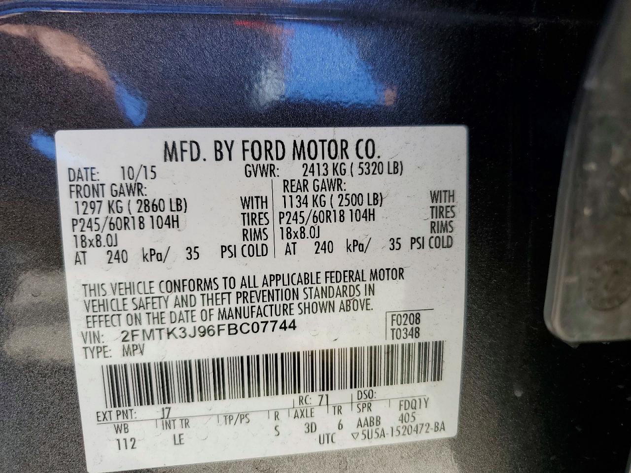 2015 Ford Edge Sel Gray vin: 2FMTK3J96FBC07744