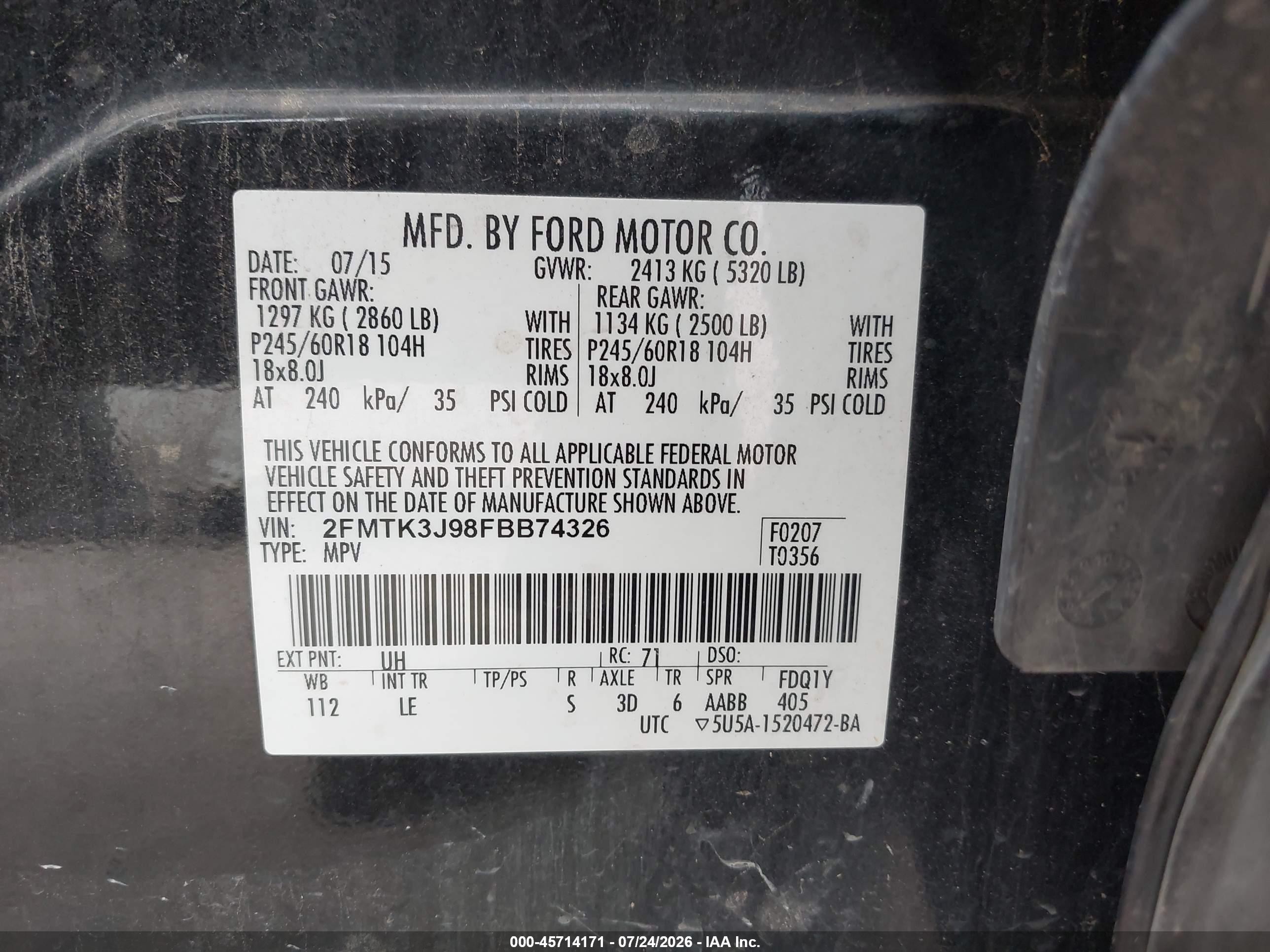 2015 Ford Edge Sel Black vin: 2FMTK3J98FBB74326