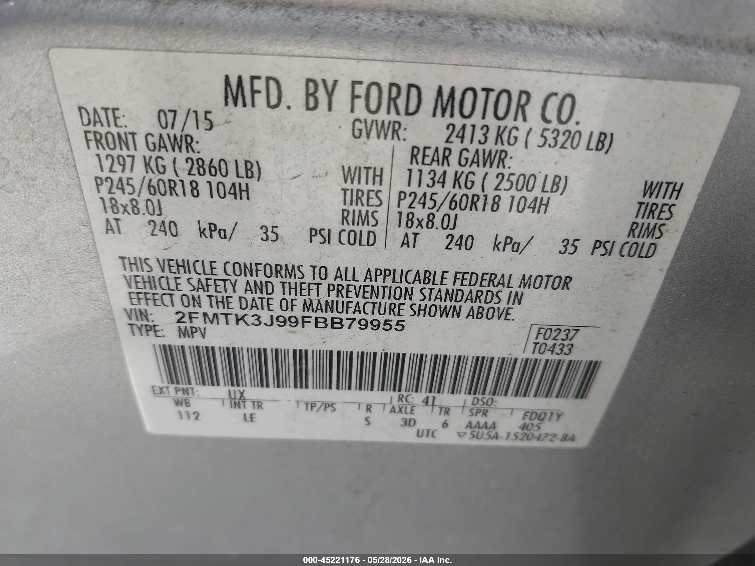 2015 Ford Edge Sel Silver vin: 2FMTK3J99FBB79955