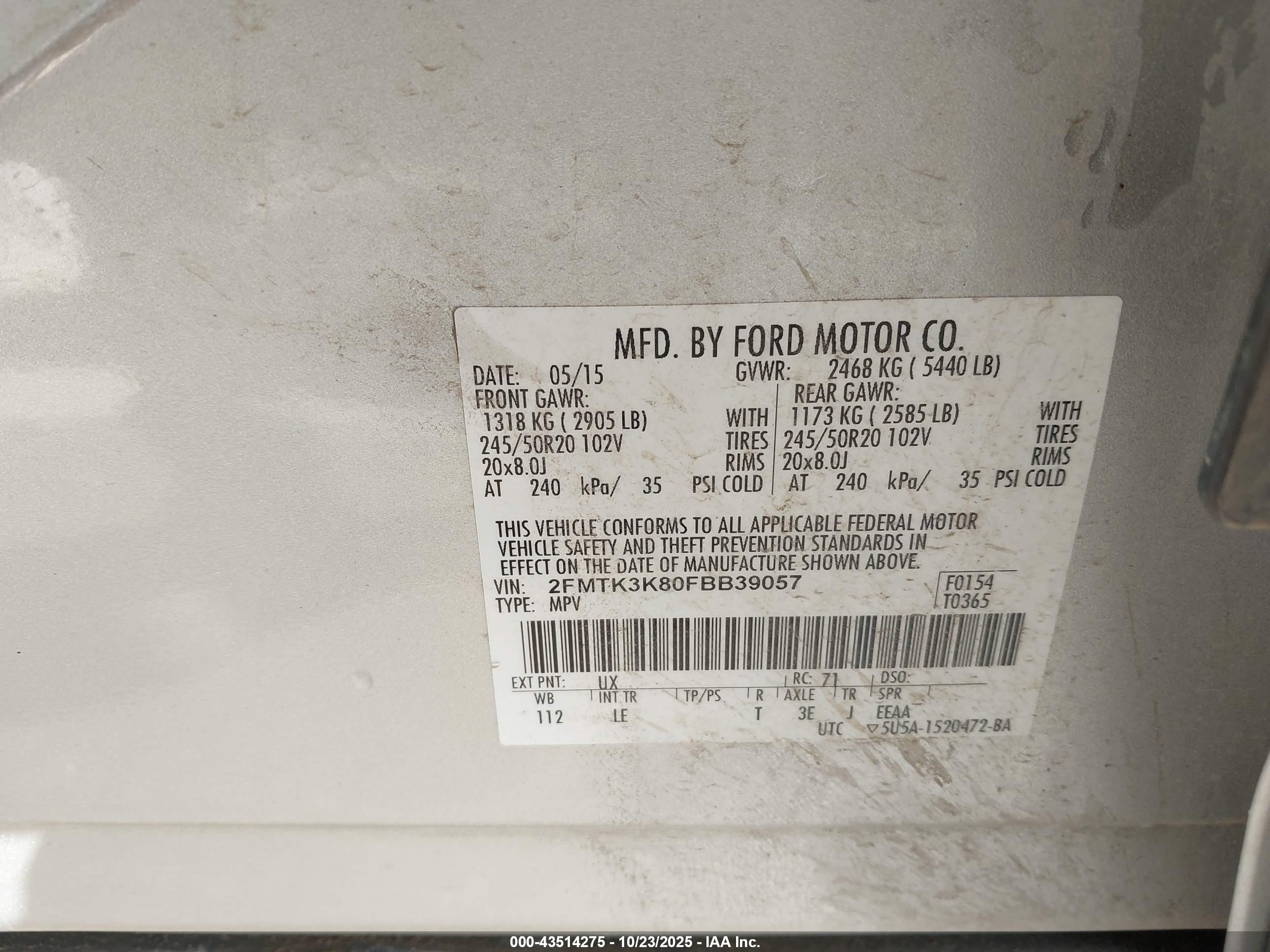 2015 Ford Edge Titanium Silver vin: 2FMTK3K80FBB39057