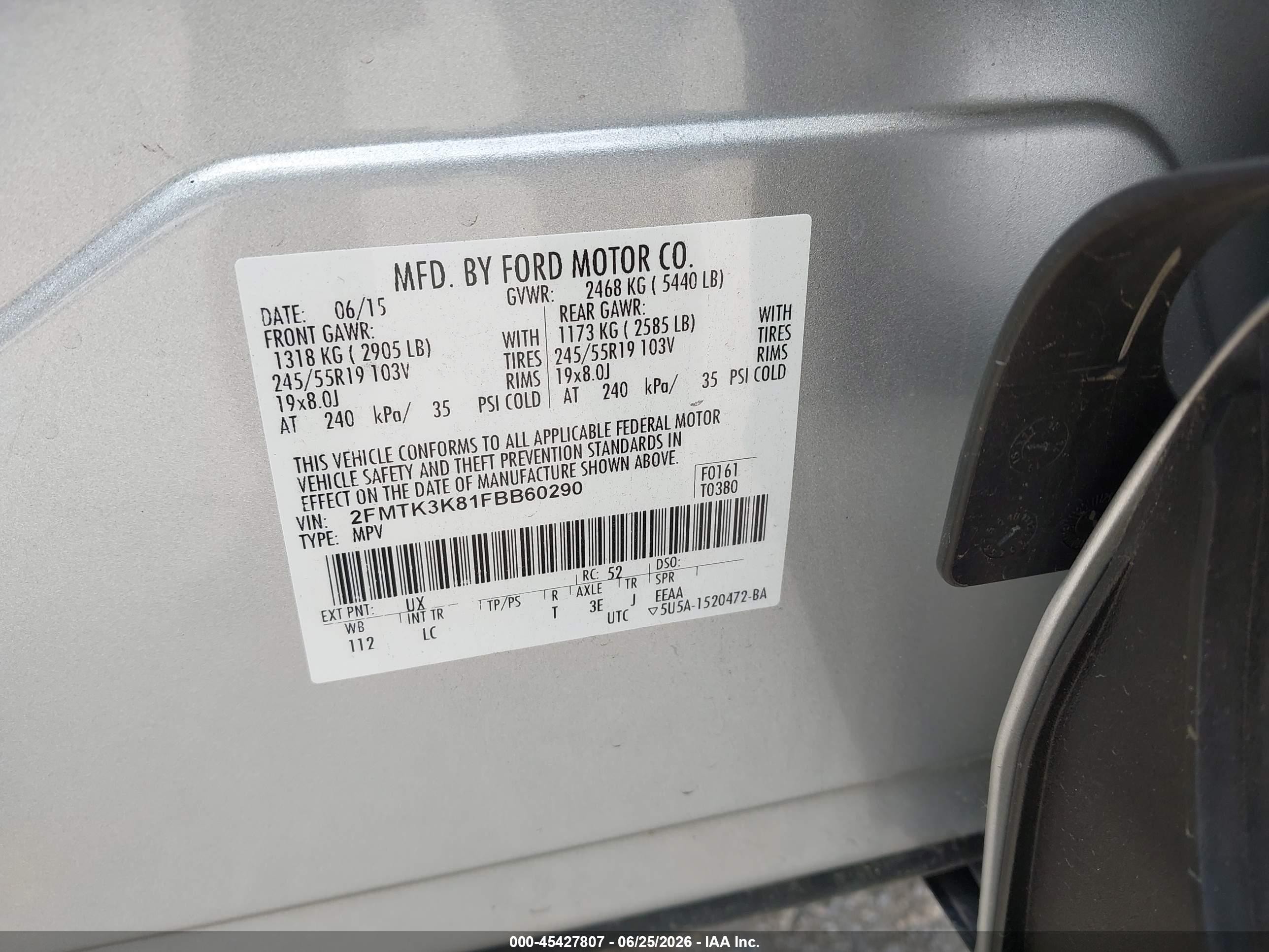 2015 Ford Edge Titanium Silver vin: 2FMTK3K81FBB60290