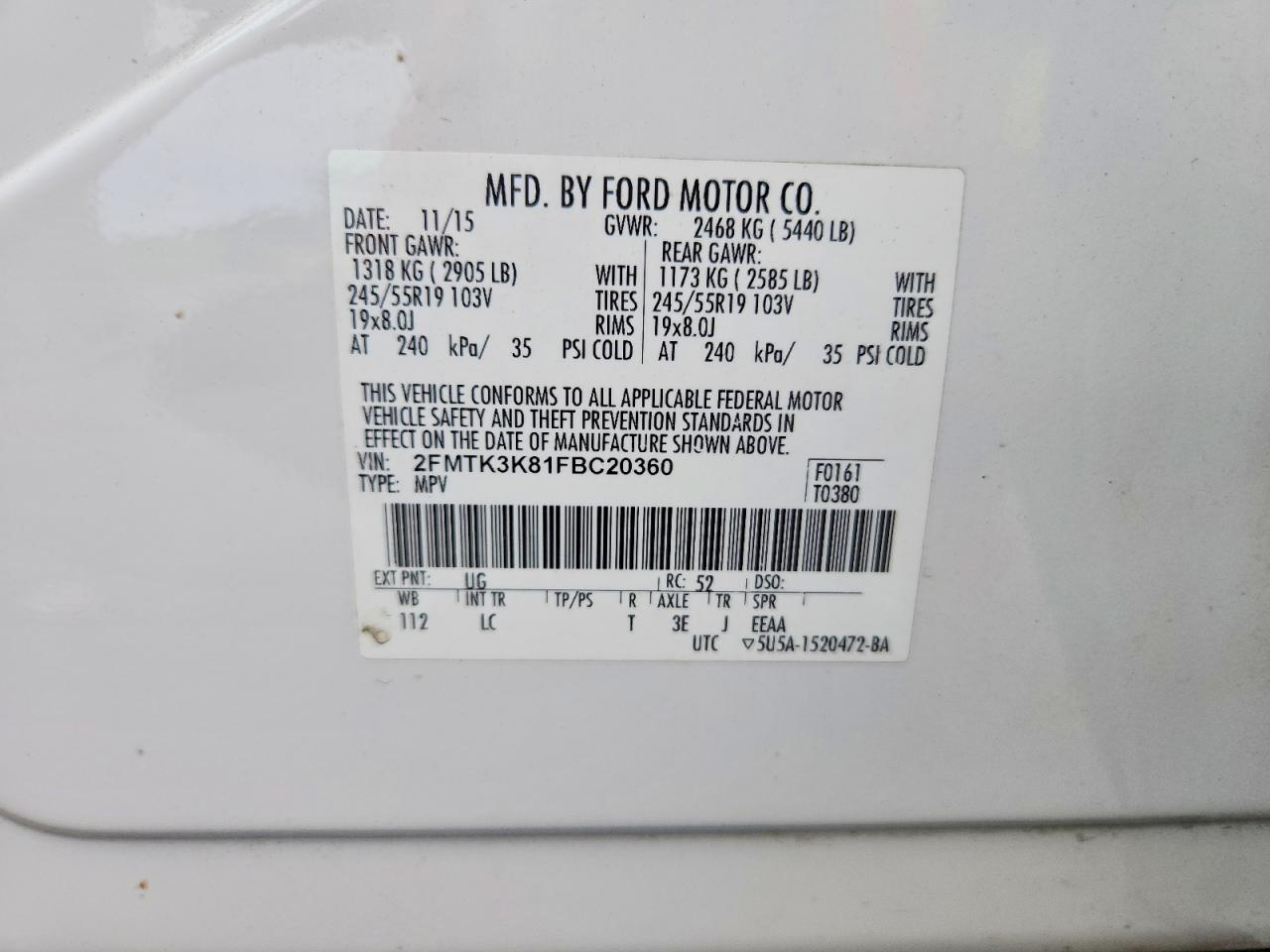 2015 Ford Edge Titanium White vin: 2FMTK3K81FBC20360