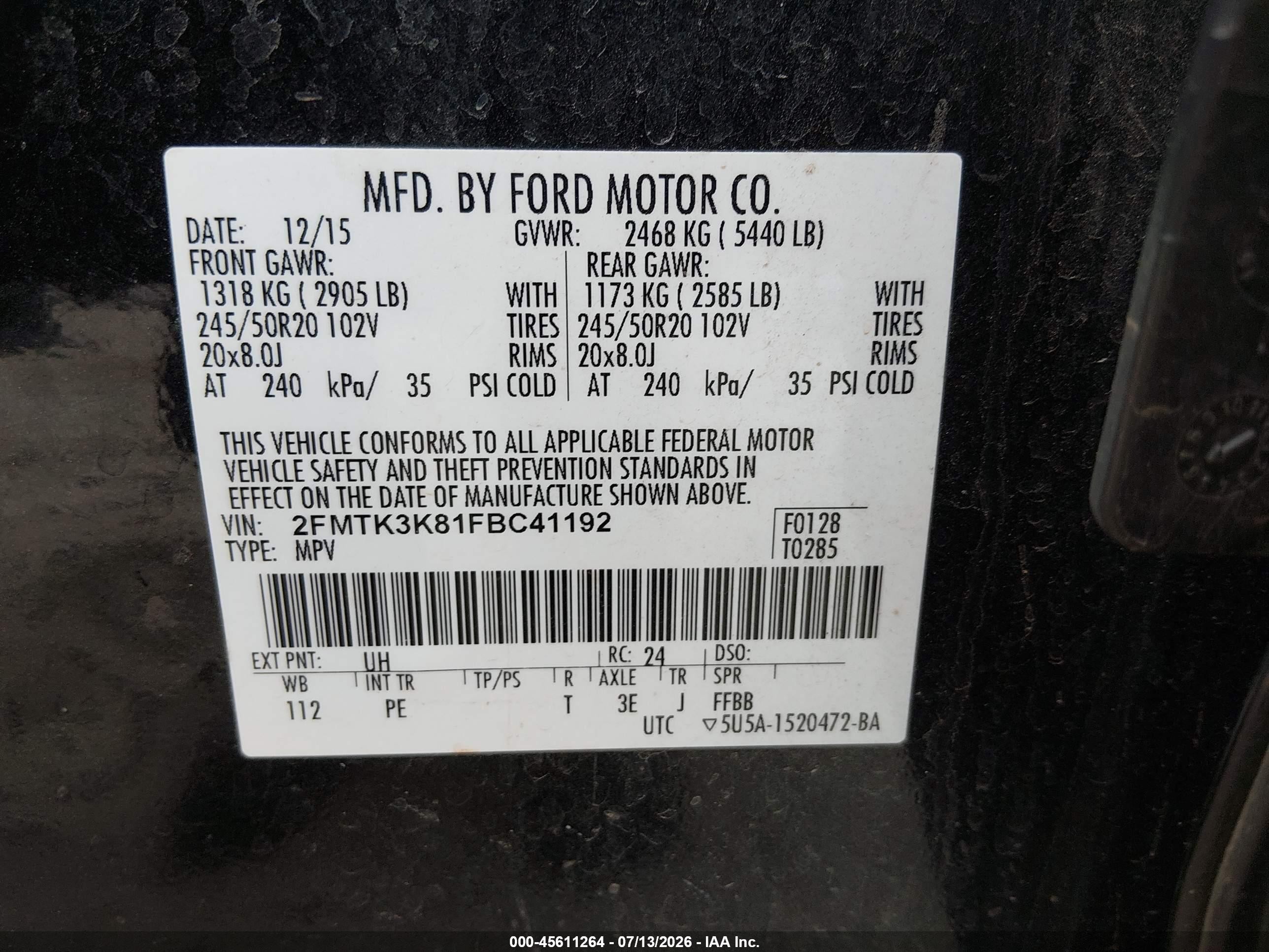 2015 Ford Edge Titanium Black vin: 2FMTK3K81FBC41192