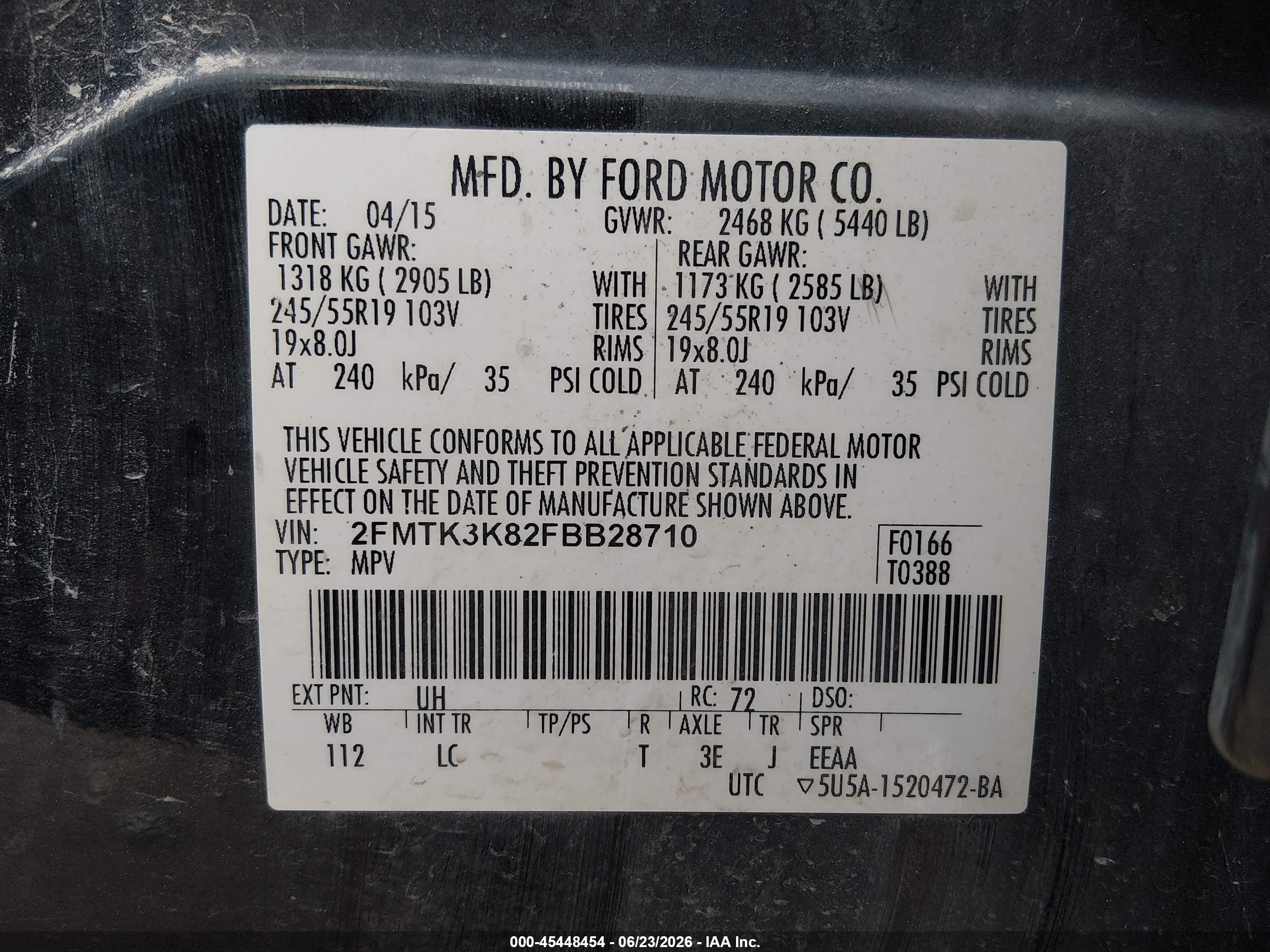 2015 Ford Edge Titanium Black vin: 2FMTK3K82FBB28710