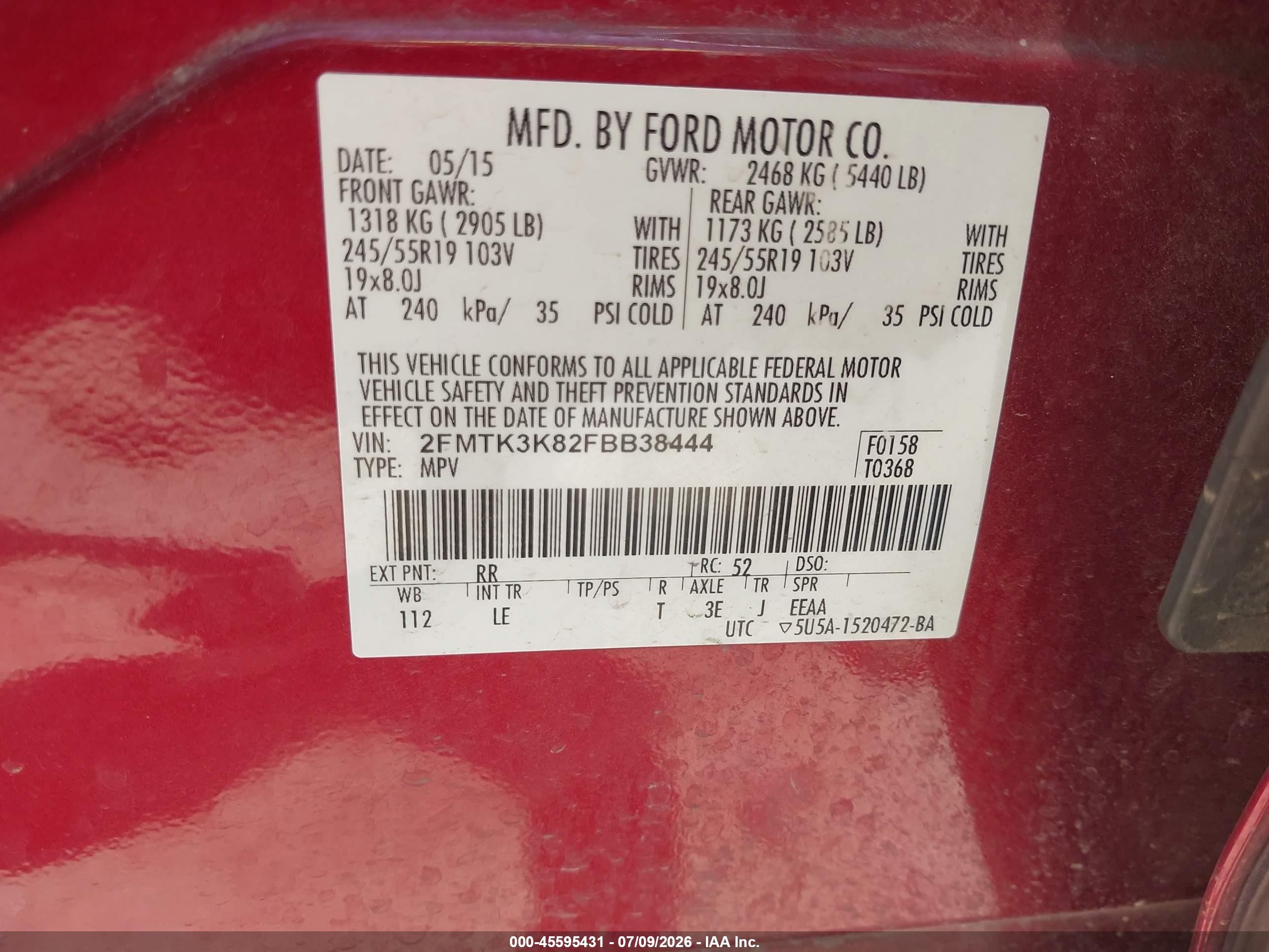 2015 Ford Edge Titanium Red vin: 2FMTK3K82FBB38444
