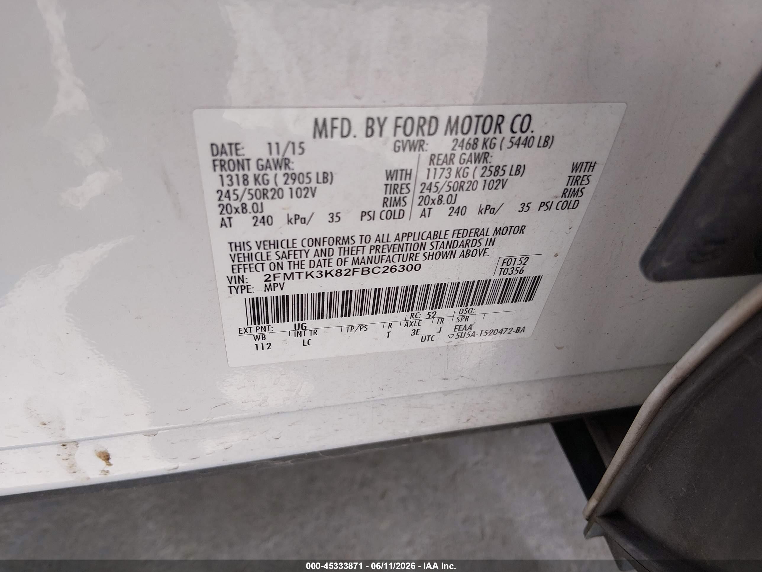 2015 Ford Edge Titanium White vin: 2FMTK3K82FBC26300