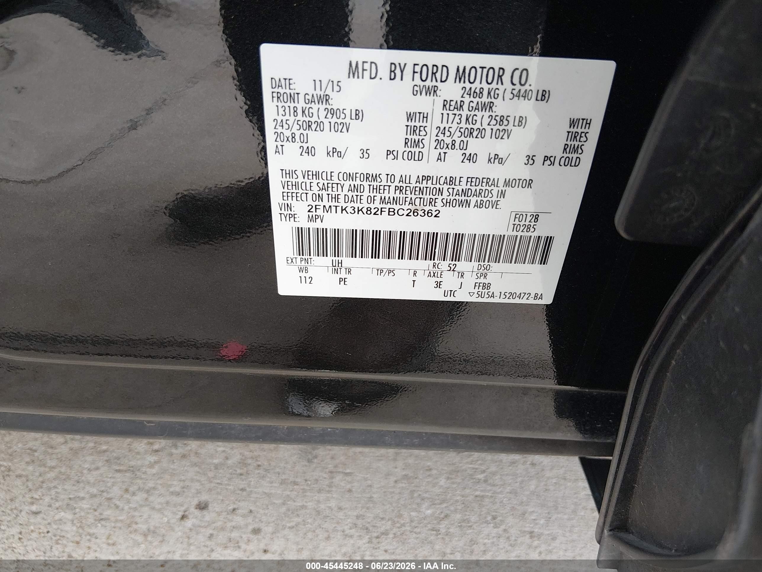 2015 Ford Edge Titanium Black vin: 2FMTK3K82FBC26362