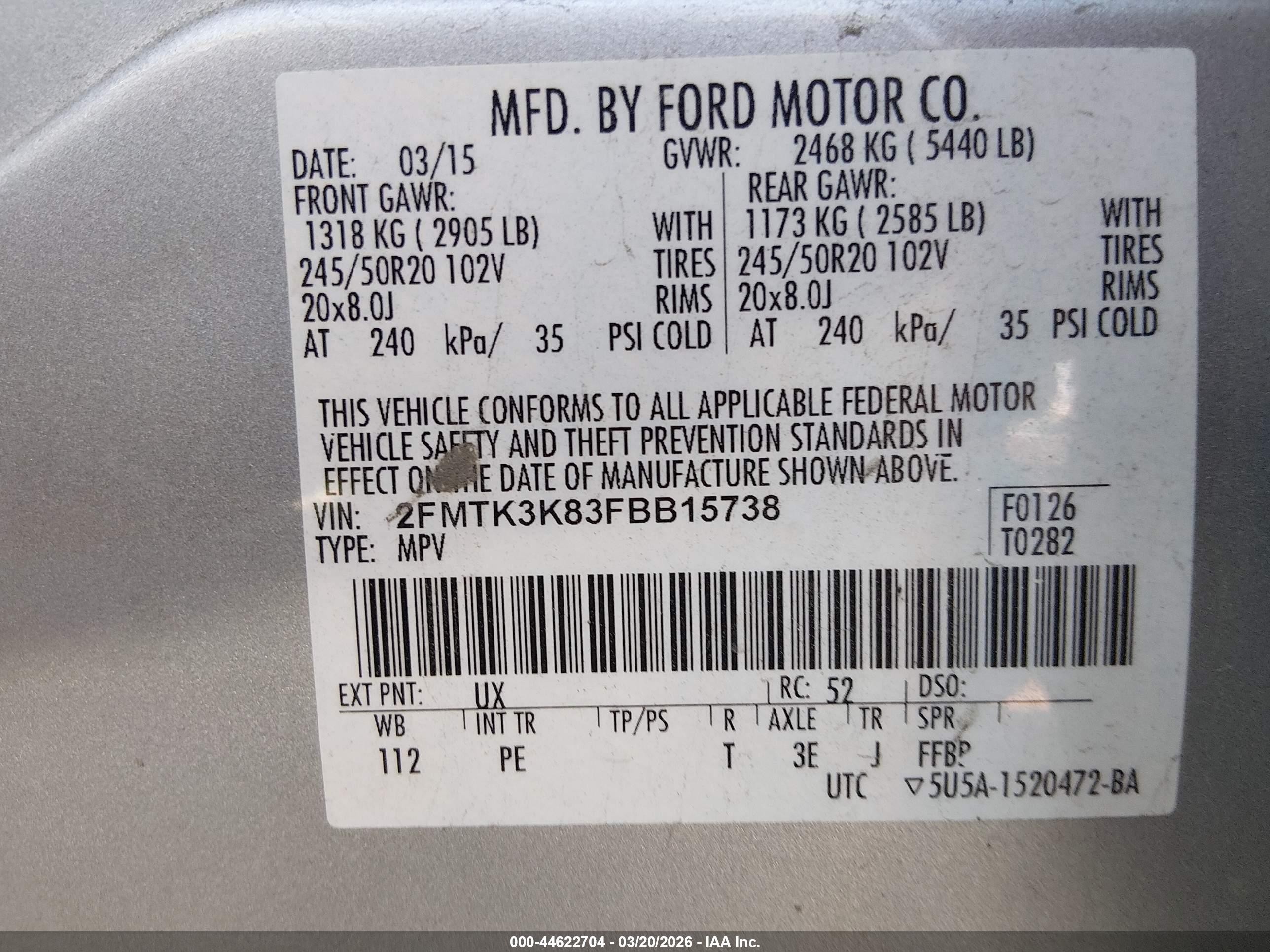 2015 Ford Edge Titanium Silver vin: 2FMTK3K83FBB15738