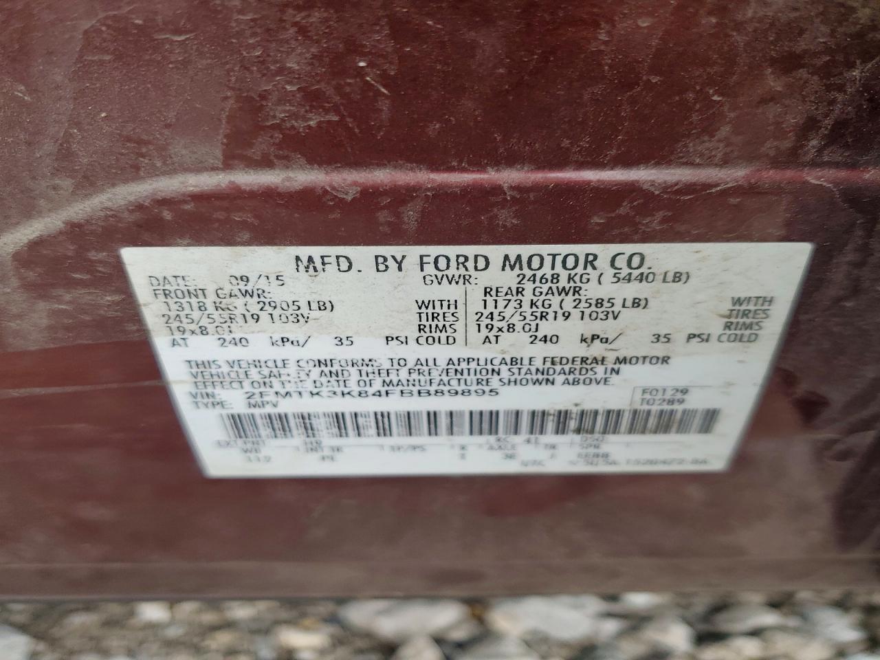 2015 Ford Edge Titanium Burgundy vin: 2FMTK3K84FBB89895