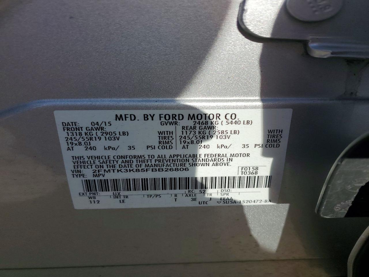 2015 Ford Edge Titanium Silver vin: 2FMTK3K85FBB26806